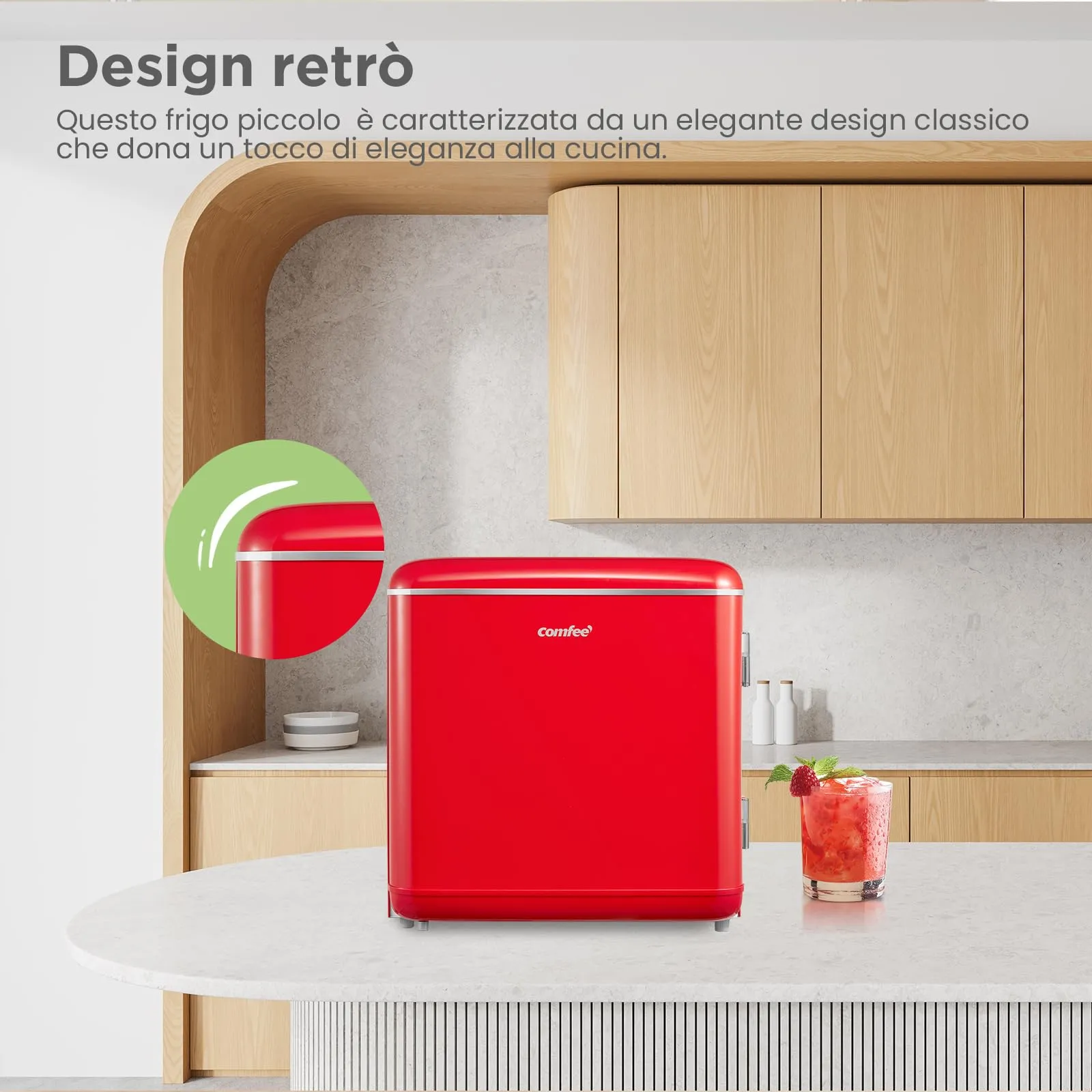COMFEE' Mini Frigo da Camera 47L Design Retrò, Rosso - immagine 7