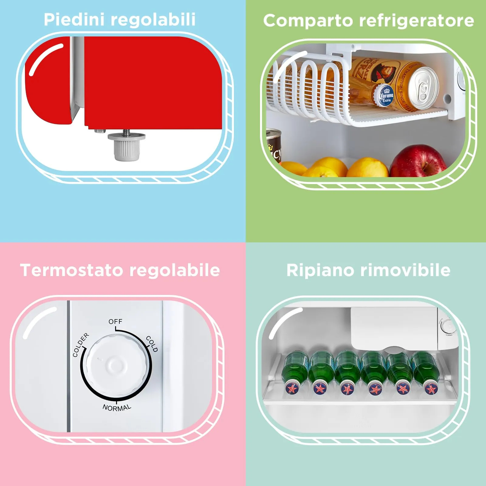 COMFEE' Mini Frigo da Camera 47L Design Retrò, Rosso - immagine 8
