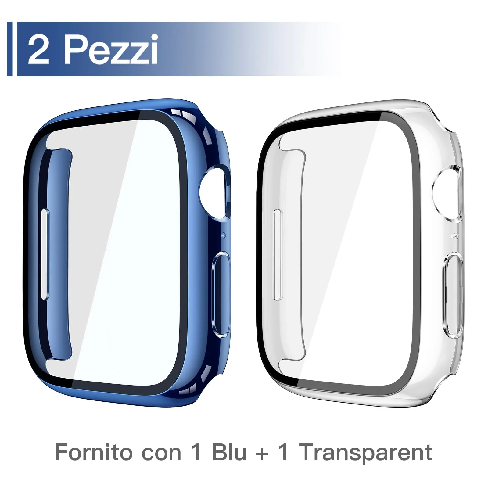 Misxi Cover Protezione con Vetro Temperato per Apple Watch Serie 11/10 42mm, 1 Blu + 1 Trasparente - immagine 2