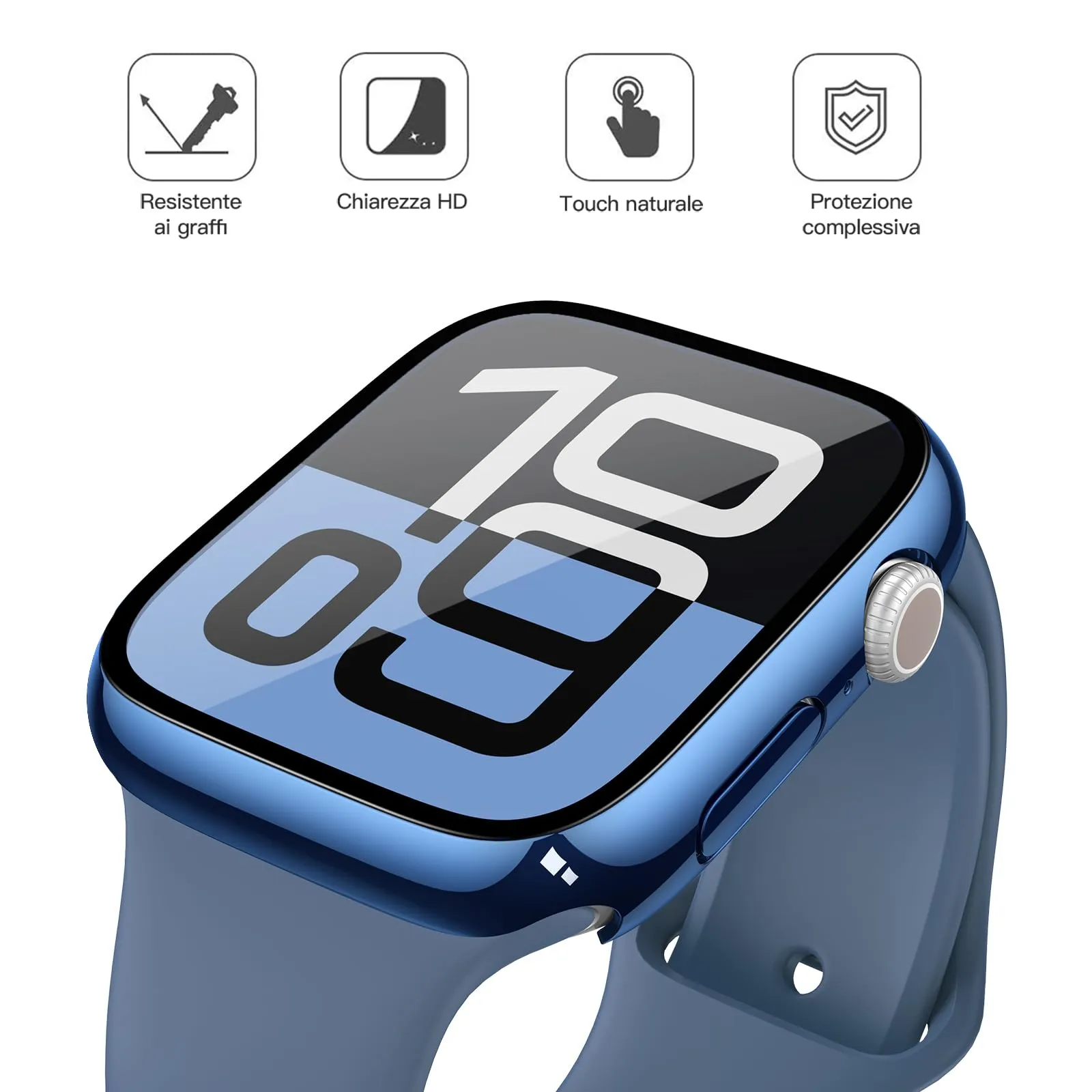 Misxi Cover Protezione con Vetro Temperato per Apple Watch Serie 11/10 42mm, 1 Blu + 1 Trasparente - immagine 3