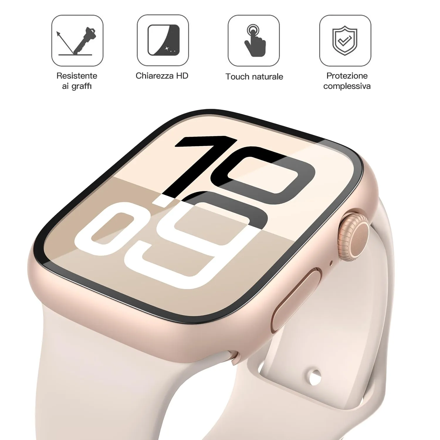 Misxi Cover con Vetro Temperato per Apple Watch Serie 11/10 46mm, 1 Oro Rosa + 1 Trasparente - immagine 3
