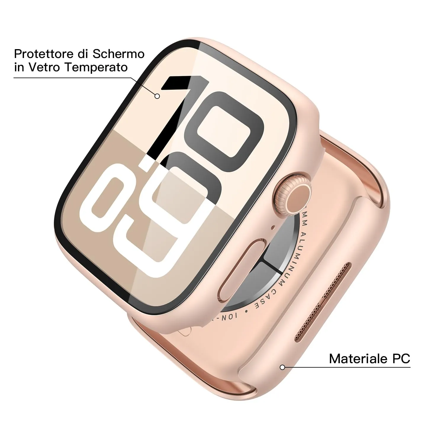 Misxi Cover con Vetro Temperato per Apple Watch Serie 11/10 46mm, 1 Oro Rosa + 1 Trasparente - immagine 4