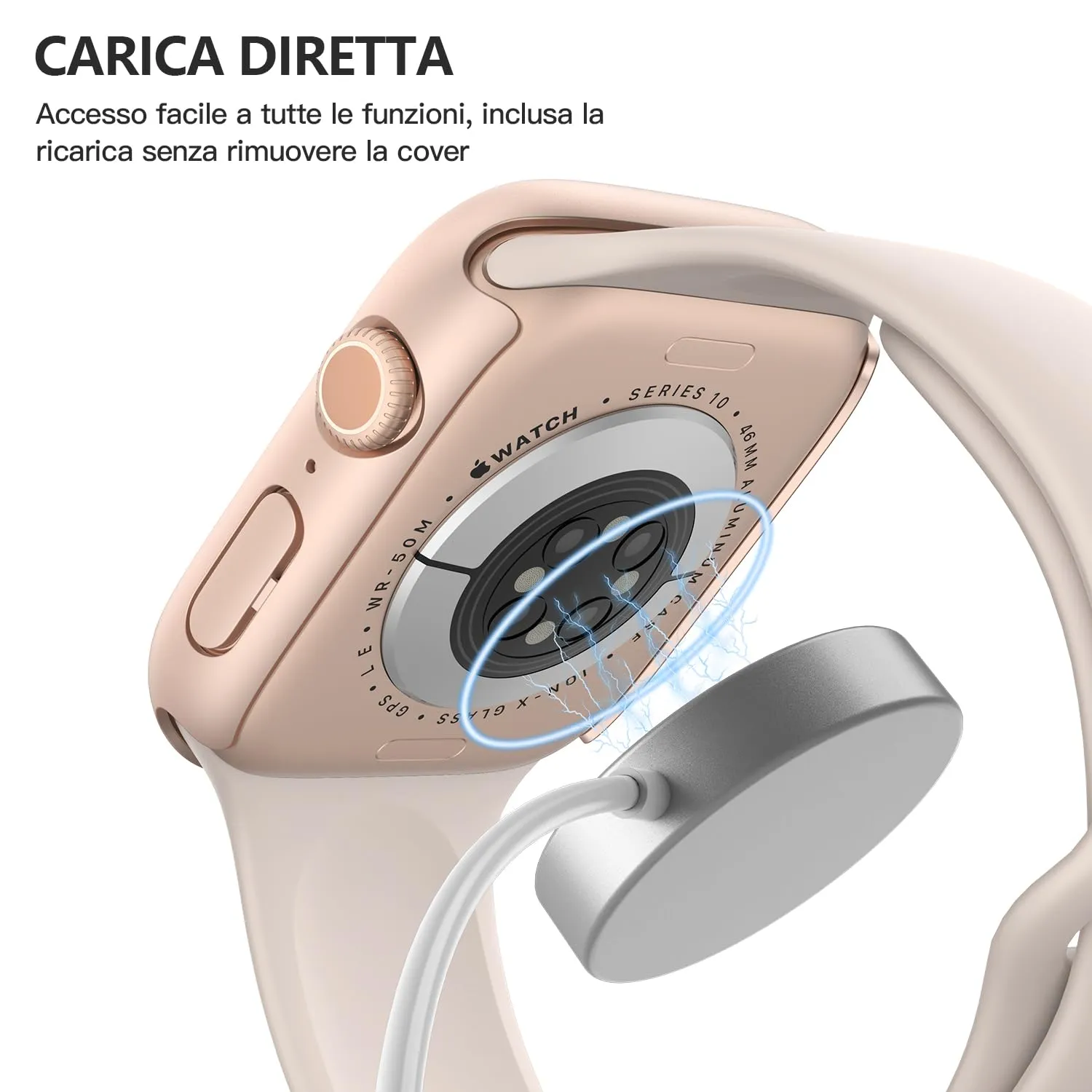 Misxi Cover con Vetro Temperato per Apple Watch Serie 11/10 46mm, 1 Oro Rosa + 1 Trasparente - immagine 5