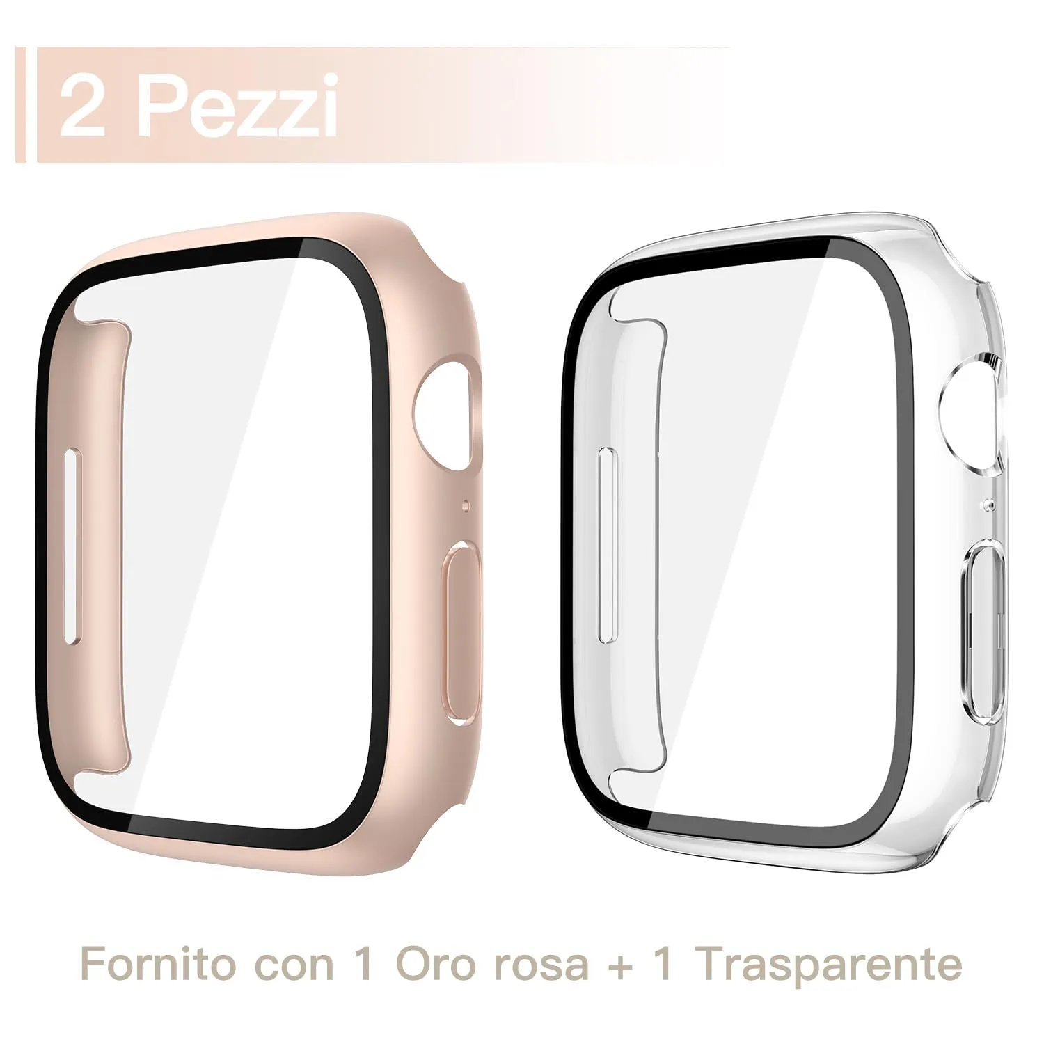 Misxi Cover Protezione con Vetro Temperato per Apple Watch Serie 11/10 42mm, 2 Pezzi (1 Oro Rosa, 1 Trasparente) - immagine 2