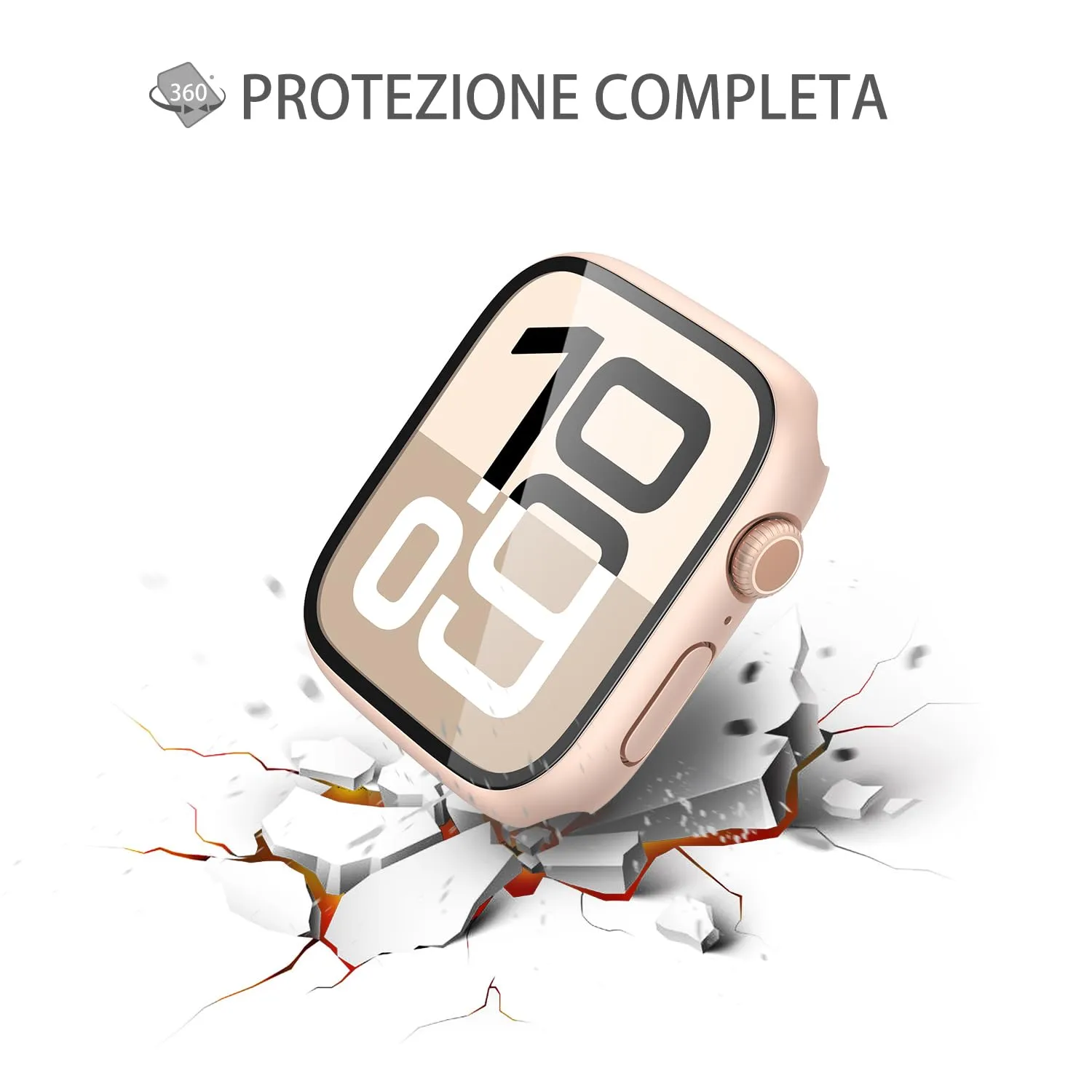 Misxi Cover Protezione con Vetro Temperato per Apple Watch Serie 11/10 42mm, 2 Pezzi (1 Oro Rosa, 1 Trasparente) - immagine 6