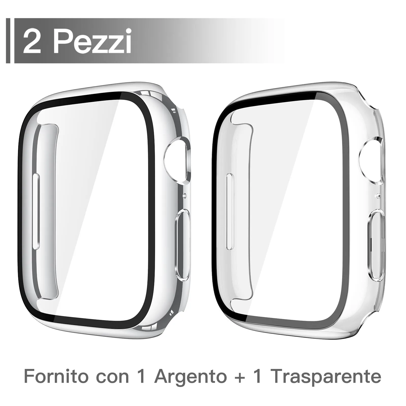 Misxi Cover Protezione con Vetro Temperato per Apple Watch Serie 11/10 46mm, 1 Argento + 1 Trasparente - immagine 2