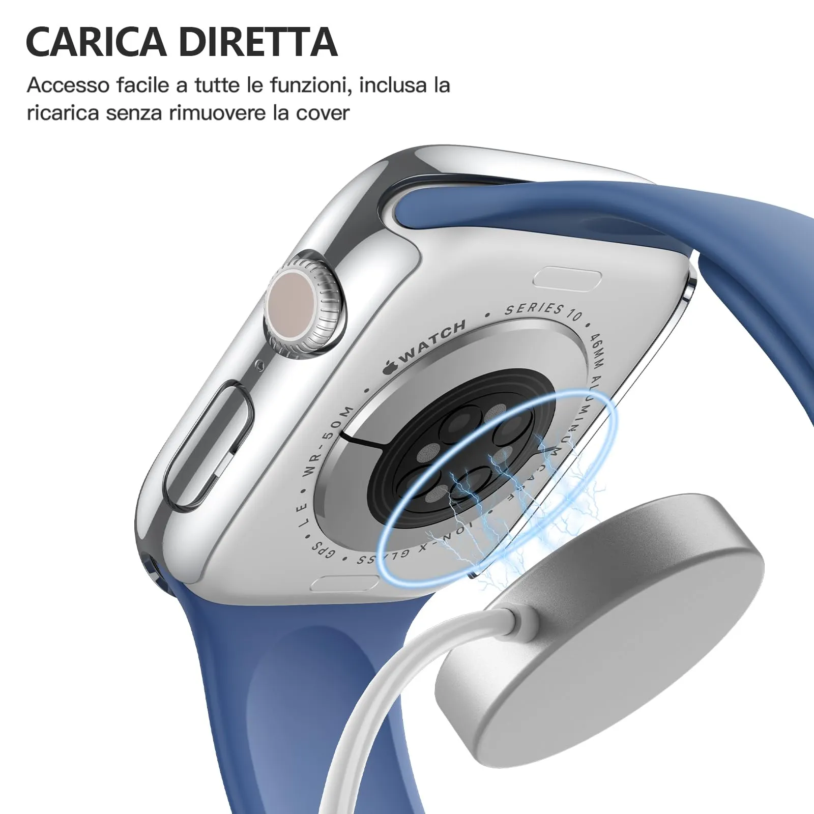 Misxi Cover Protezione con Vetro Temperato per Apple Watch Serie 11/10 46mm, 1 Argento + 1 Trasparente - immagine 5