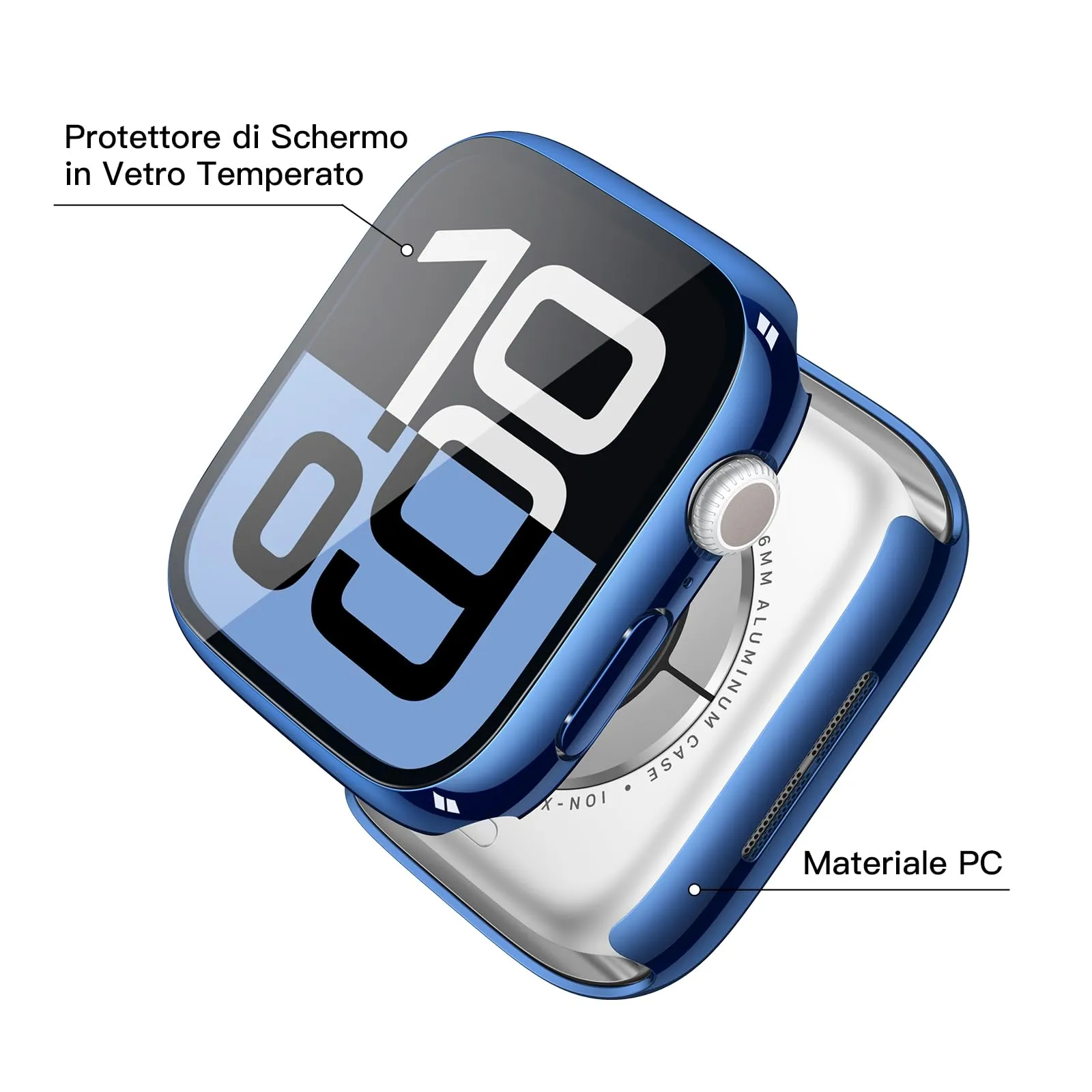 Misxi Cover Protezione con Vetro Temperato per Apple Watch Serie 11/10 46mm, 1 Blu + 1 Trasparente - immagine 4