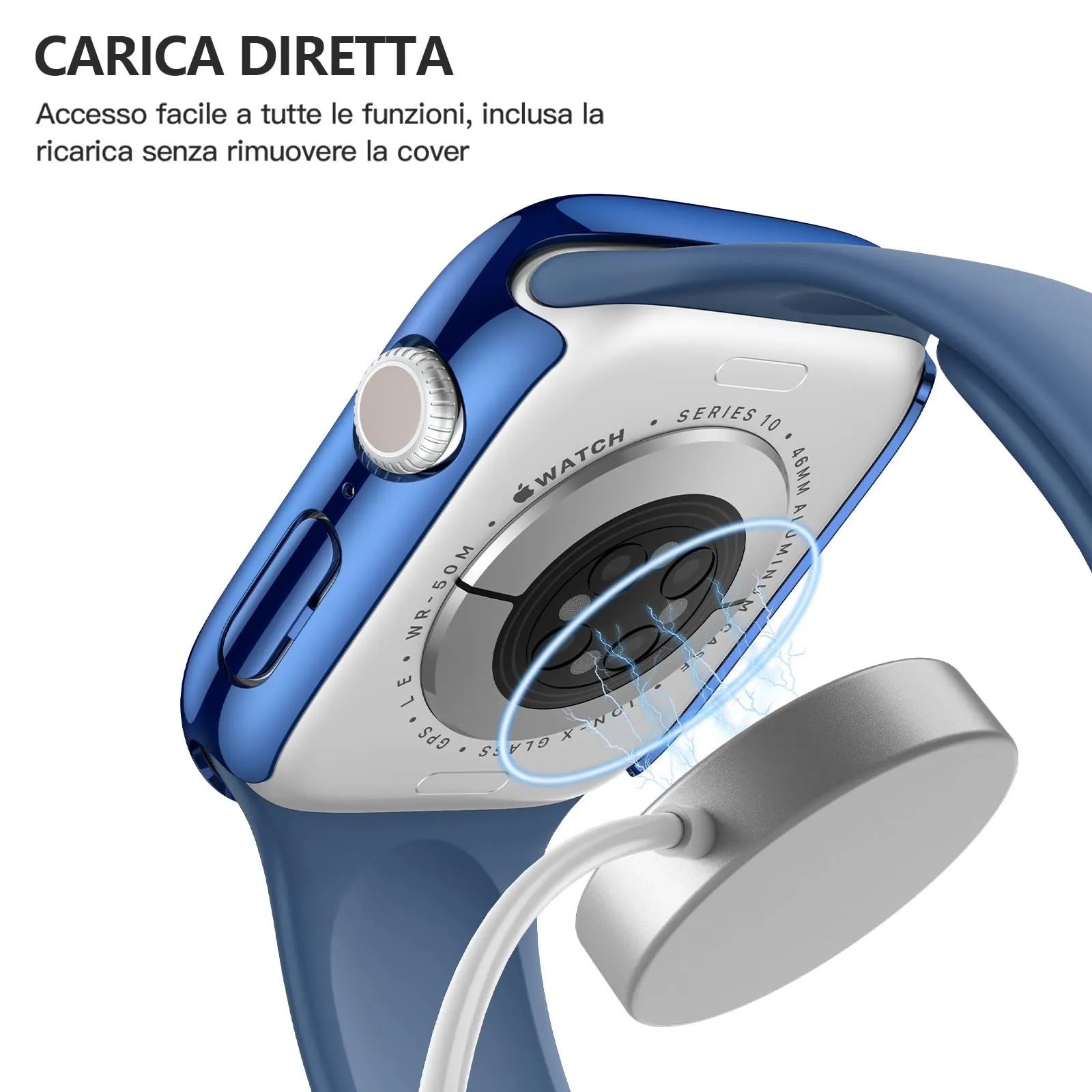 Misxi Cover Protezione con Vetro Temperato per Apple Watch Serie 11/10 46mm, 1 Blu + 1 Trasparente - immagine 5