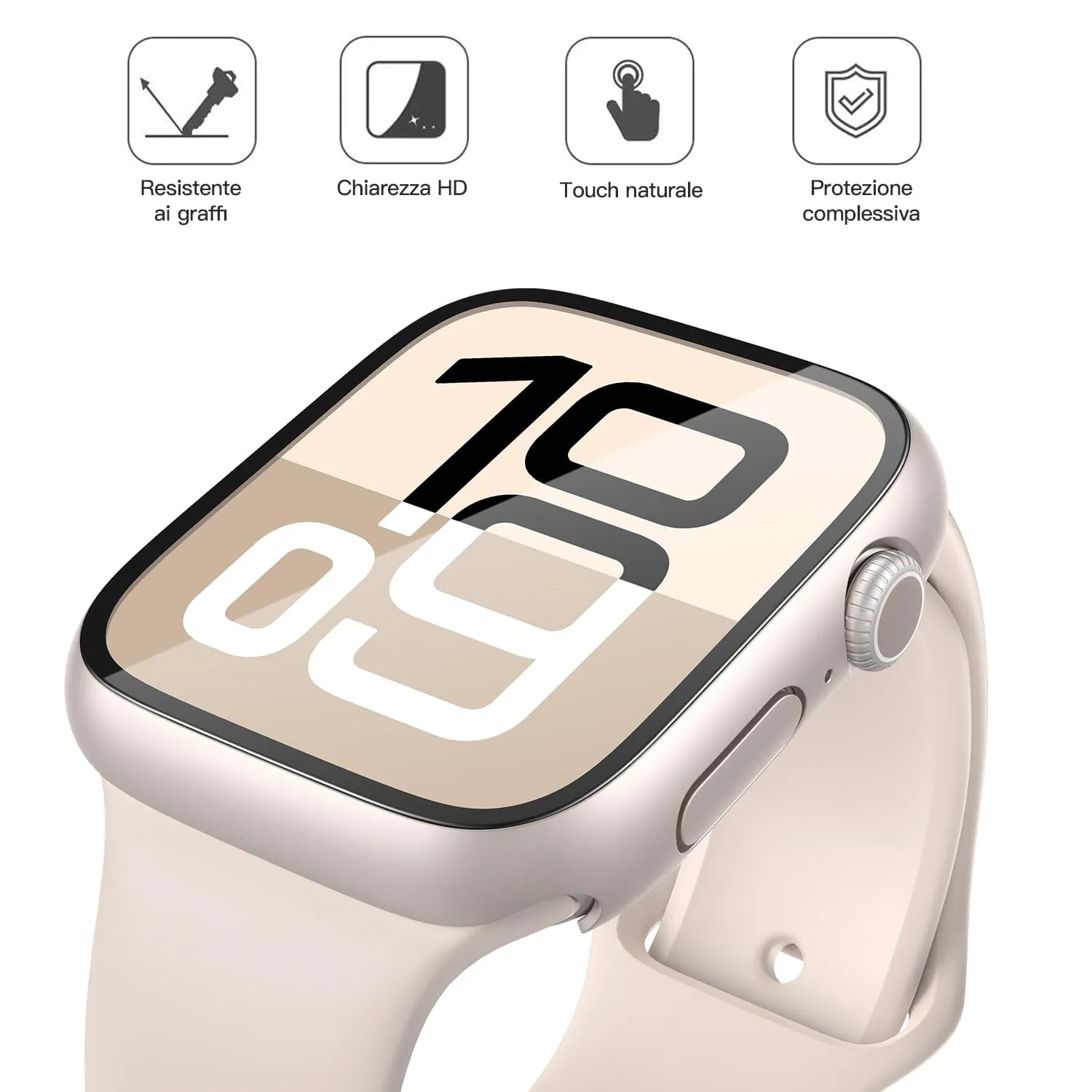 Misxi Cover Protezione con Vetro Temperato per Apple Watch Series 11/10 42mm, Luce Stellare (2 Pezzi) - immagine 2