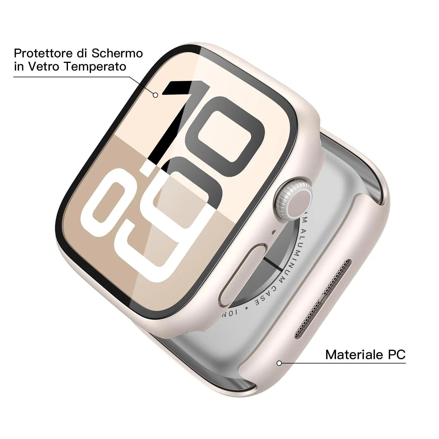 Misxi Cover Protezione con Vetro Temperato per Apple Watch Serie 11/10 42mm, 1 Luce Stellare + 1 Trasparente - immagine 4