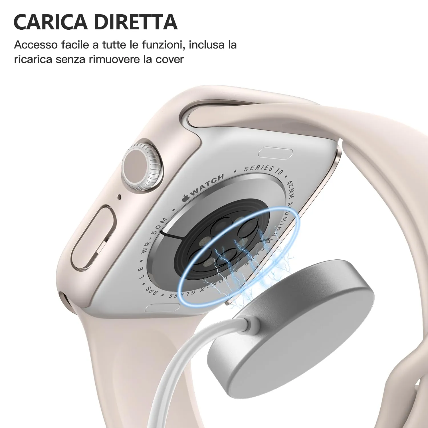 Misxi Cover Protezione con Vetro Temperato per Apple Watch Serie 11/10 42mm, 1 Luce Stellare + 1 Trasparente - immagine 5