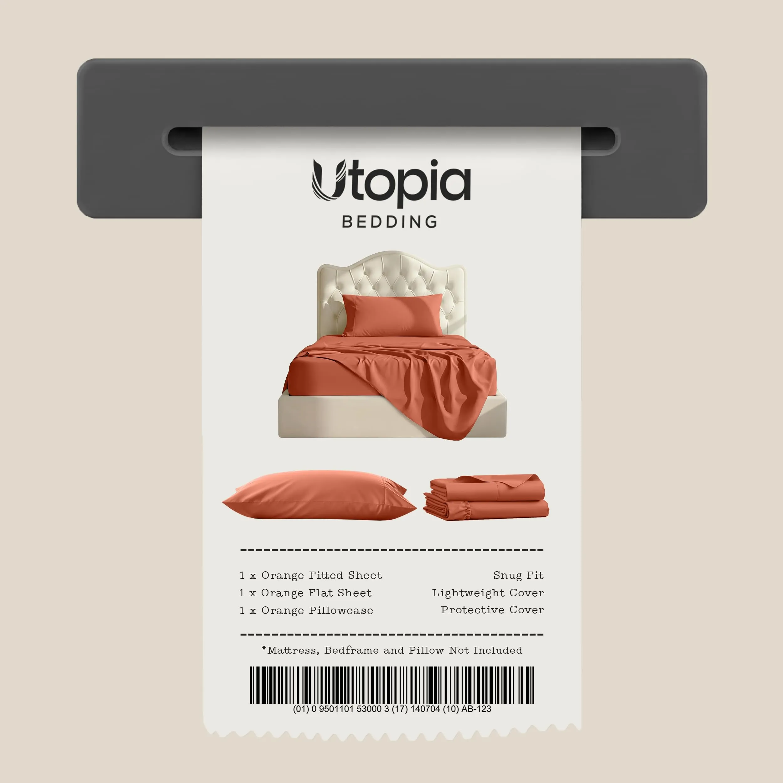 Utopia Bedding Set di lenzuola per letto singolo, 3 pezzi, microfibra, Arancione - immagine 7