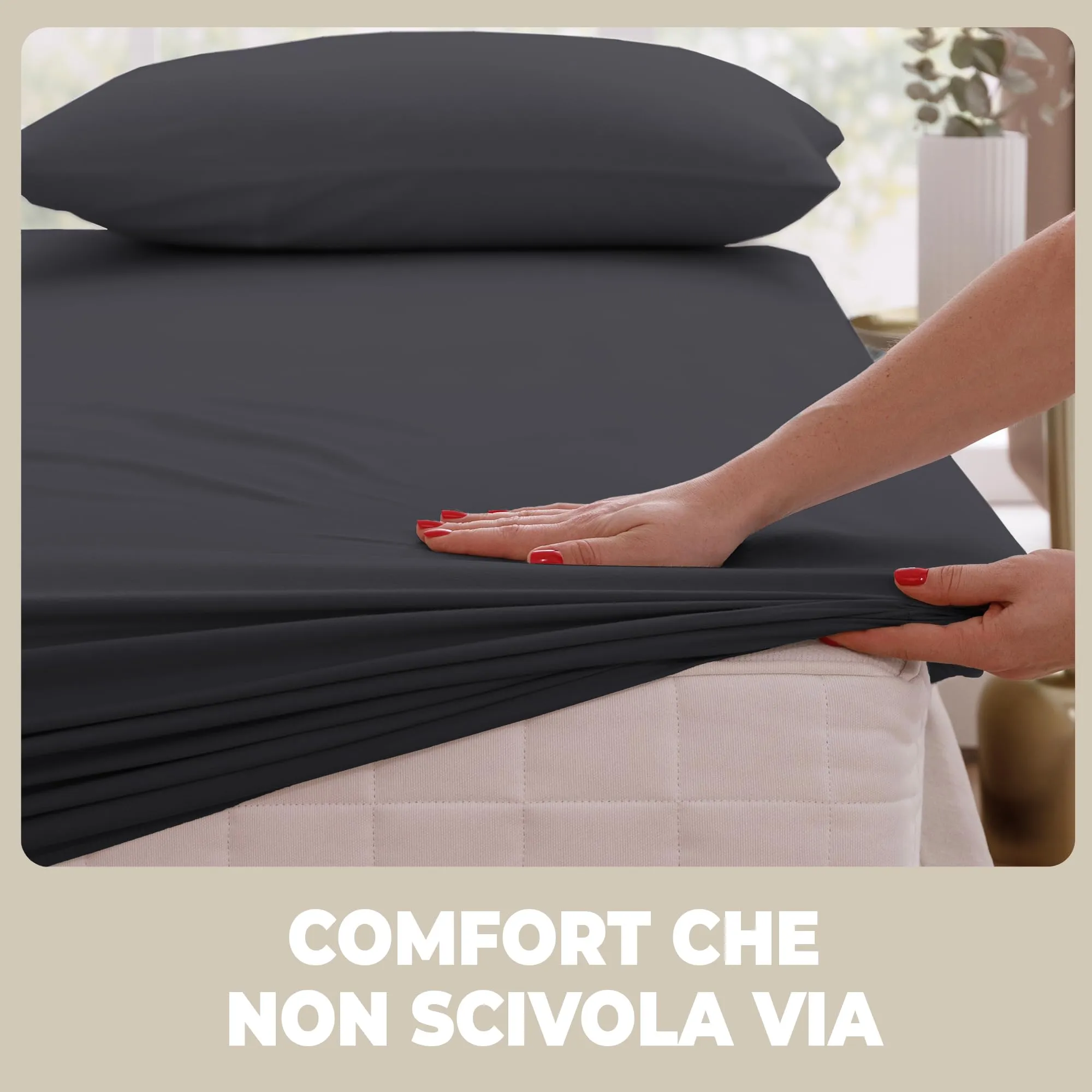 Flowen Lenzuola con Angoli Matrimoniale 160x190 cm Grigio Scuro 100% Cotone per Materassi fino a 30cm - immagine 6