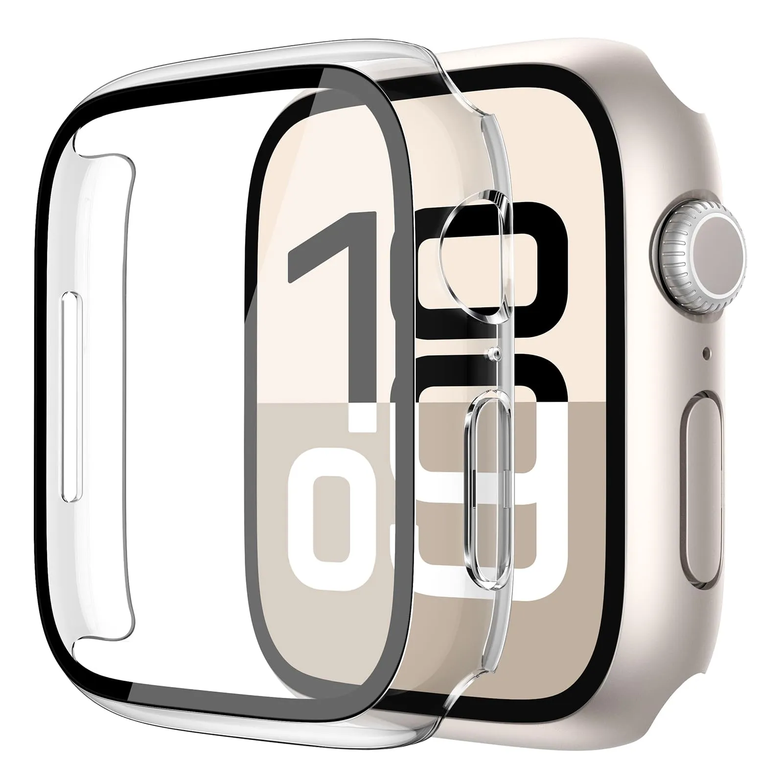 Misxi Cover Protezione con Vetro Temperato per Apple Watch Serie 11/10 46mm, 2 Pezzi (1 Luce Stellare + 1 Trasparente) - immagine 1