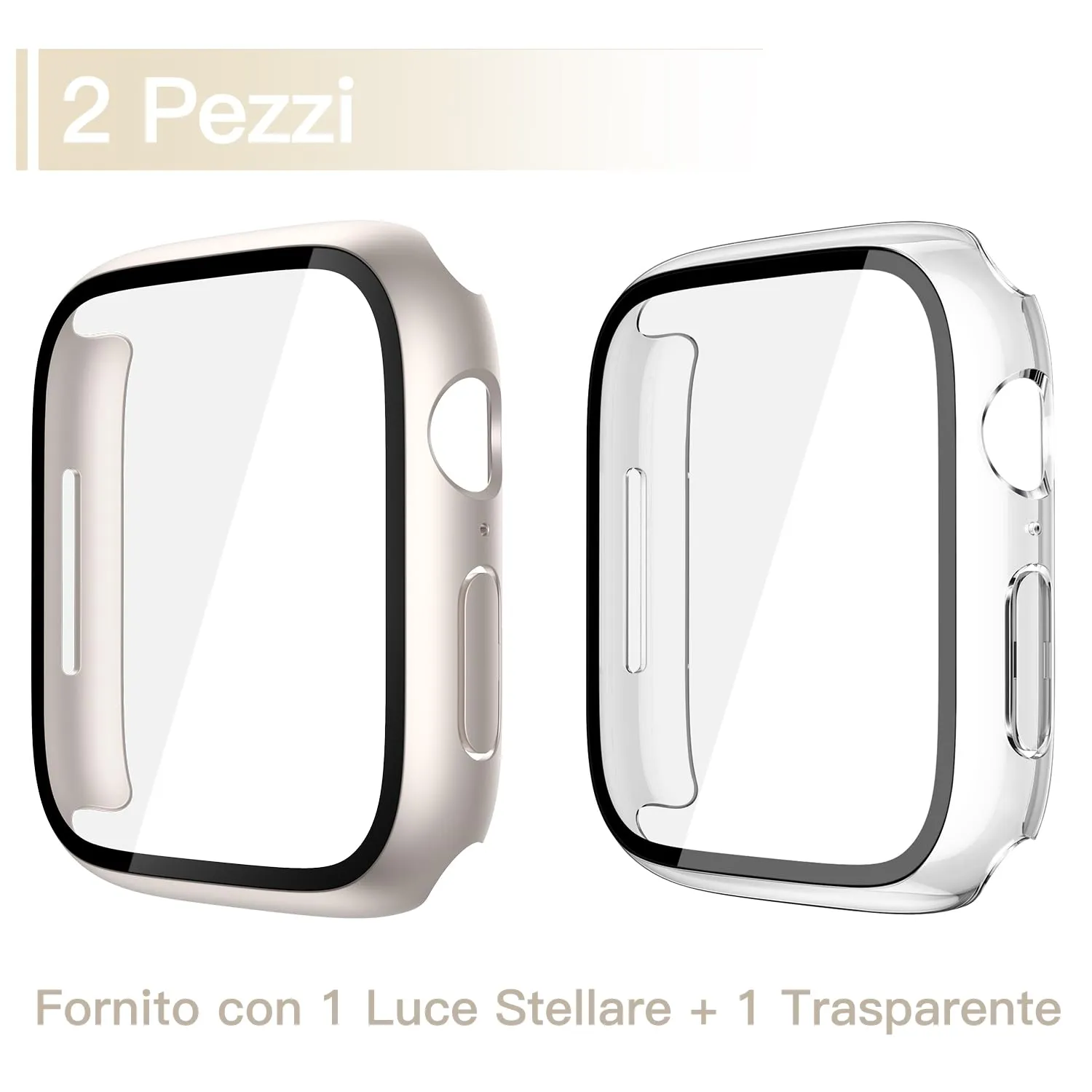 Misxi Cover Protezione con Vetro Temperato per Apple Watch Serie 11/10 46mm, 2 Pezzi (1 Luce Stellare + 1 Trasparente) - immagine 2