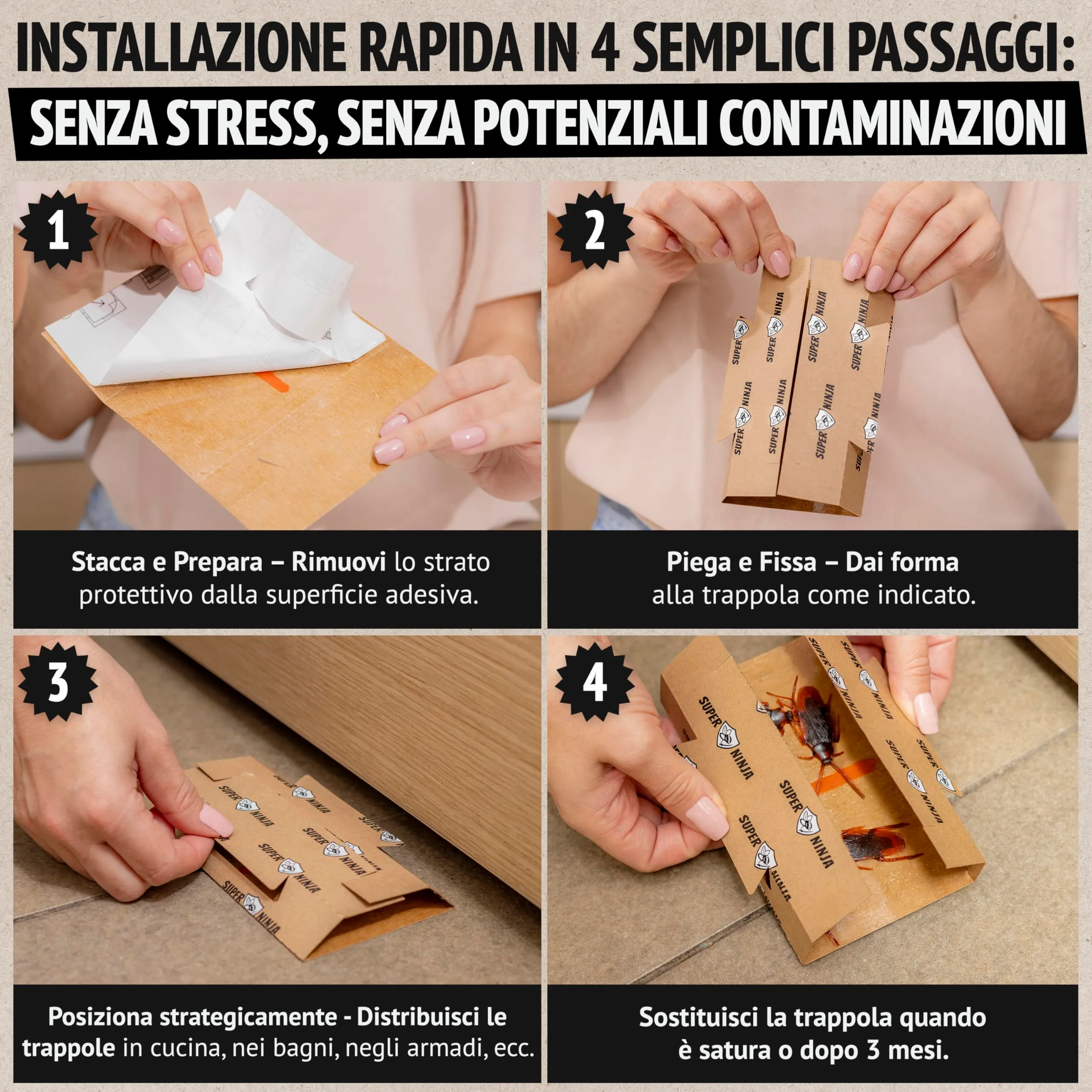 Super Ninja Trappole per Scarafaggi e Blatte da Interno, 24 Pezzi - immagine 3