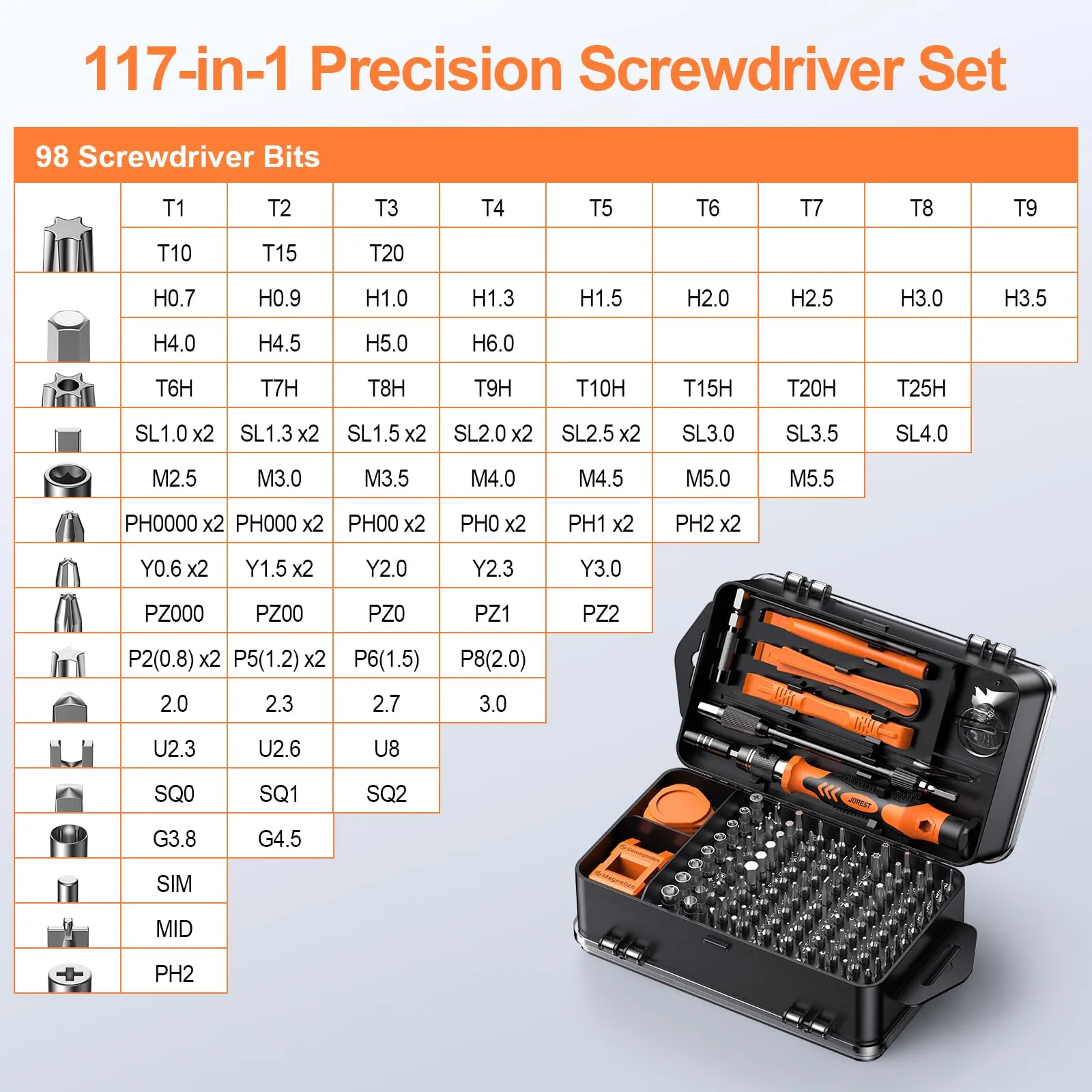 Jorest 117 in 1 Precision Screwdriver Set, Professional Mini Magnetic Repair Kit for PC, iPhone, Laptop, Glasses, Watches, Switch, PS4, PS5, Xbox, Electronics - immagine 2