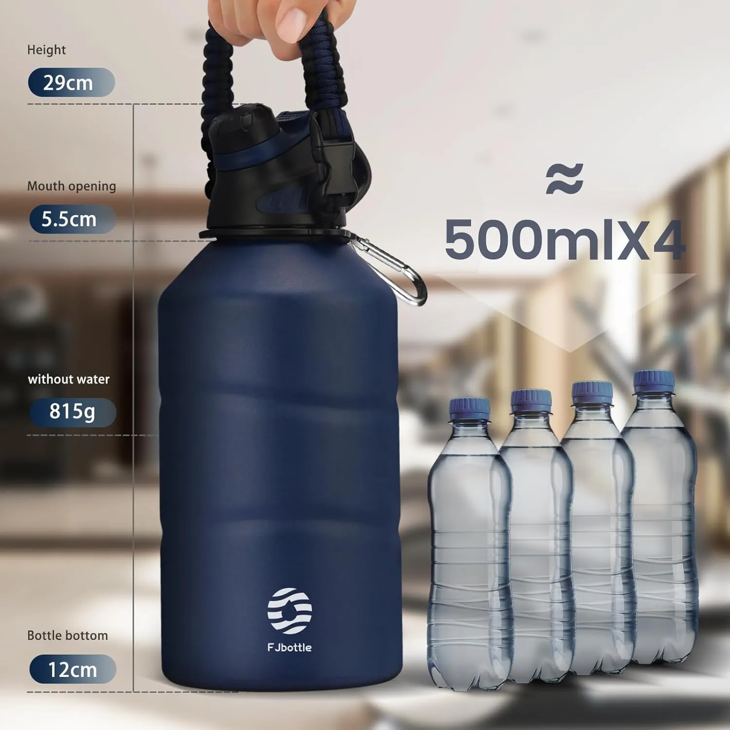 Fjbottle Borraccia Termica con Tappo Magnetico, 1900ml, Acciaio Inox - immagine 3