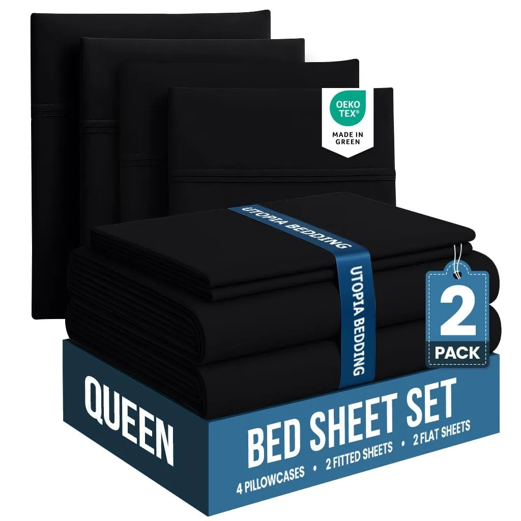 Utopia Bedding Set di lenzuola in microfibra spazzolata, Queen Size, Nero, Confezione da 2 - immagine 1