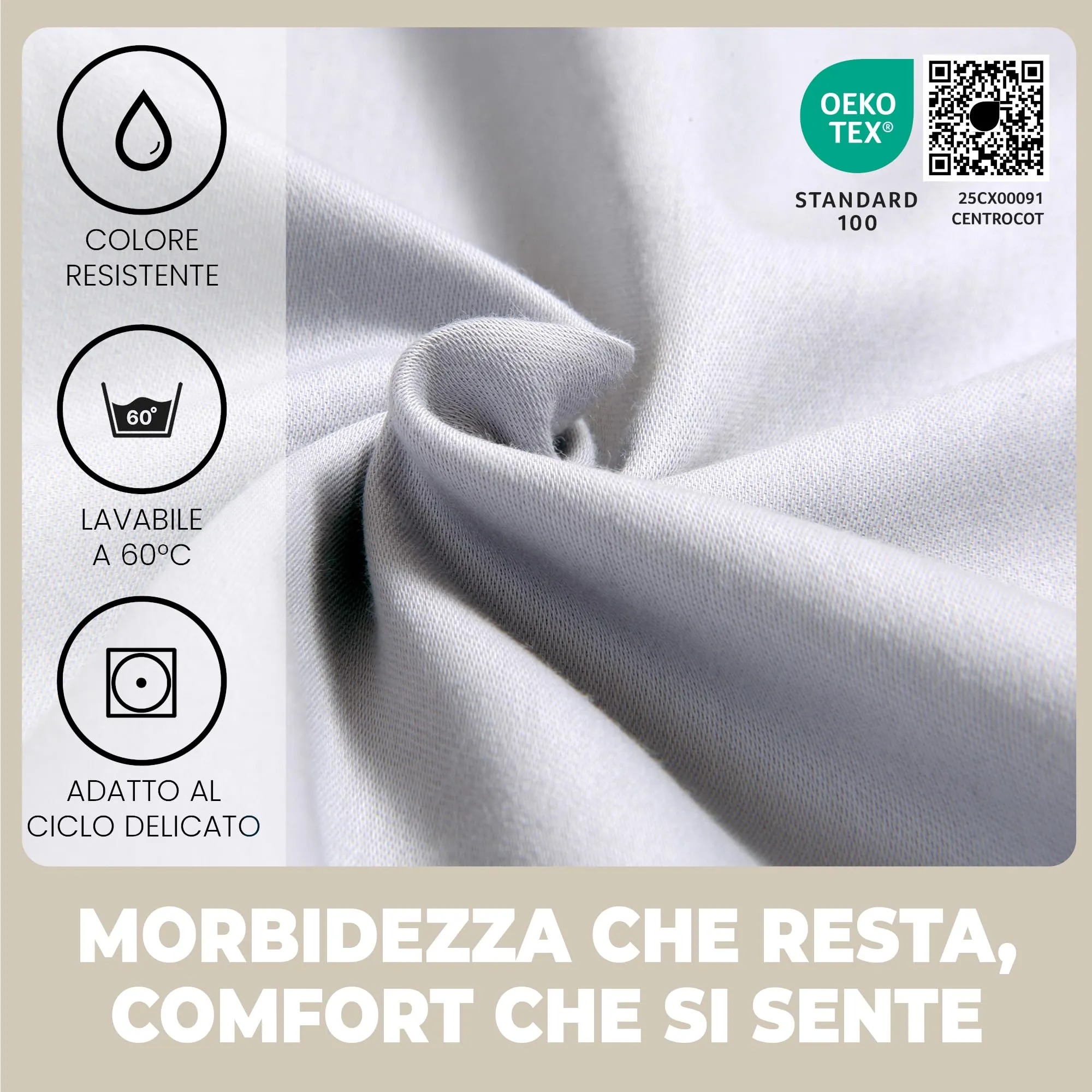 Flowen Lenzuola con Angoli Matrimoniale 160x190 cm, 100% Cotone, Grigio Chiaro, per Materassi fino a 30cm - immagine 3