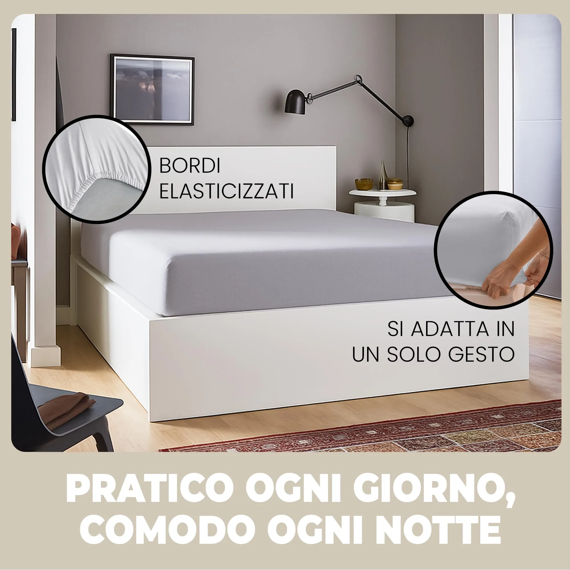 Flowen Lenzuola con Angoli Matrimoniale 160x190 cm, 100% Cotone, Grigio Chiaro, per Materassi fino a 30cm - immagine 5