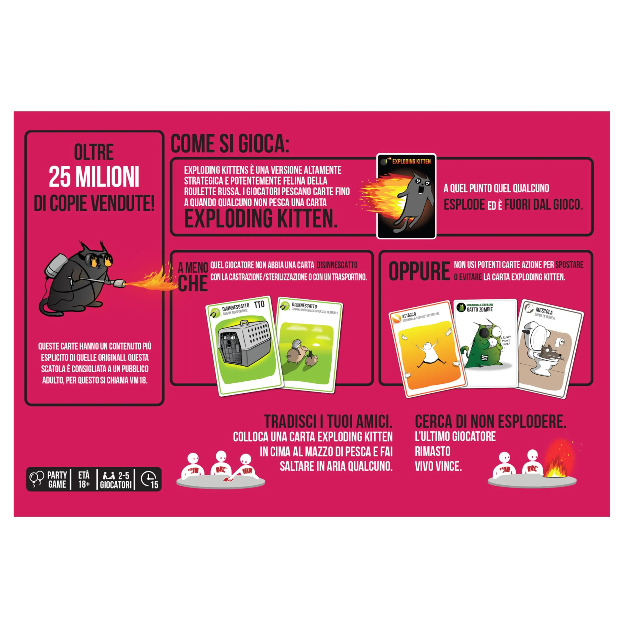 Exploding Kittens Edizione VM18 - Gattini Esplosivi Decisamente Sopra le Righe - Party Game per Adulti - Edizione in Italiano - immagine 2