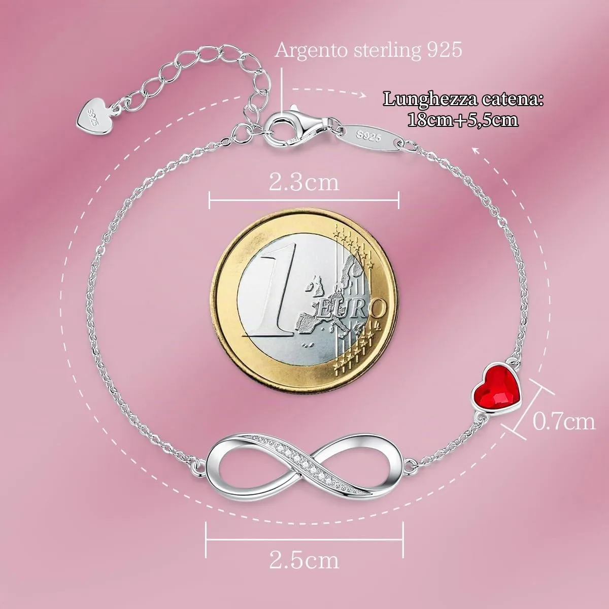 LOUISA SECRET Bracciale Donna Argento 925 con Ciondolo Cuore e Simbolo Infinito - immagine 3