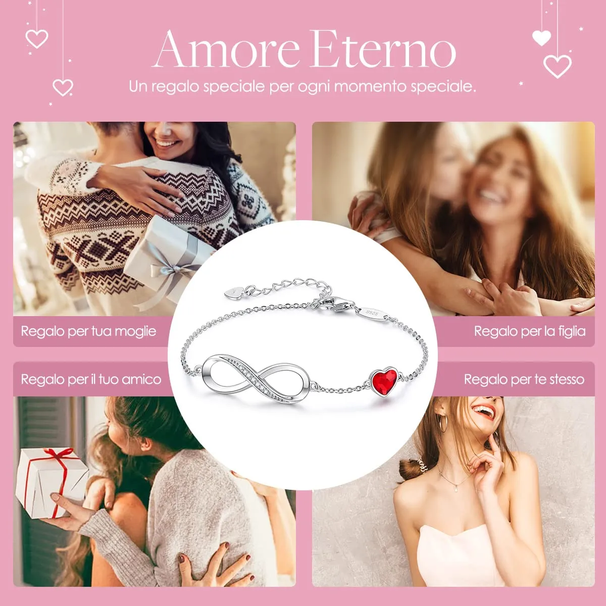 LOUISA SECRET Bracciale Donna Argento 925 con Ciondolo Cuore e Simbolo Infinito - immagine 6