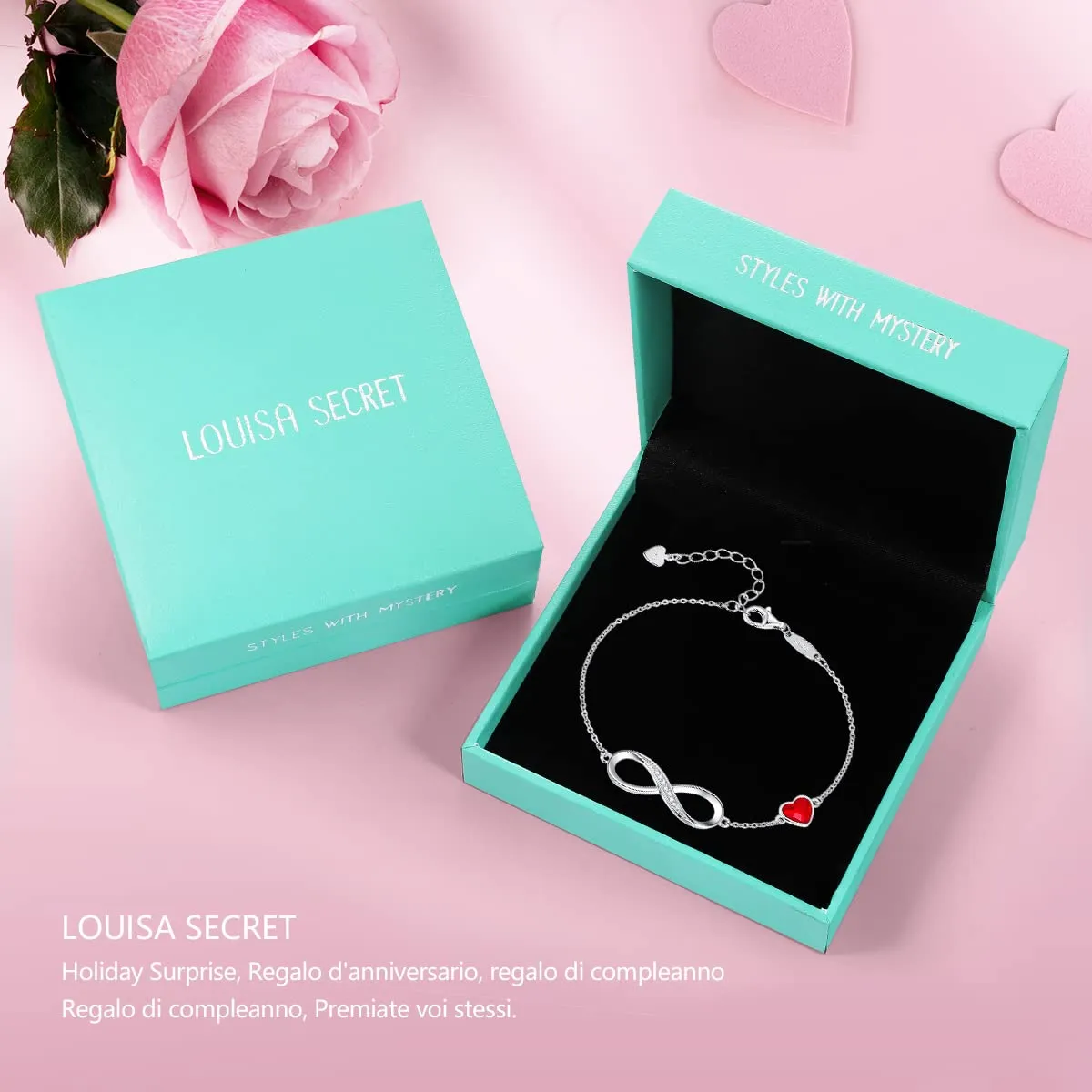 LOUISA SECRET Bracciale Donna Argento 925 con Ciondolo Cuore e Simbolo Infinito - immagine 7