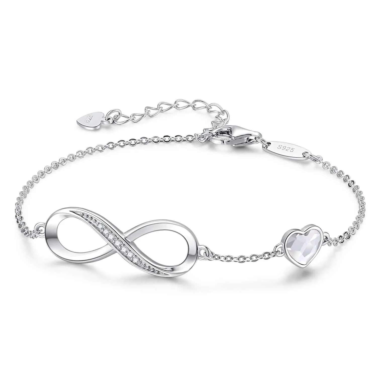 LOUISA SECRET Bracciale Donna Argento 925 Infinito e Cuore con Cristalli - immagine 1