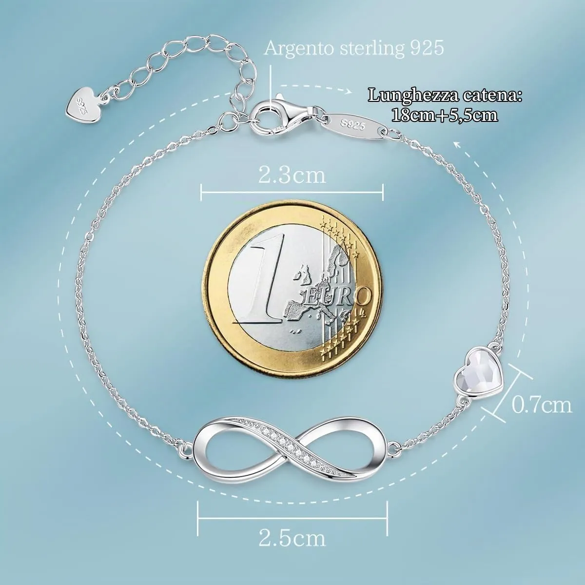 LOUISA SECRET Bracciale Donna Argento 925 Infinito e Cuore con Cristalli - immagine 3