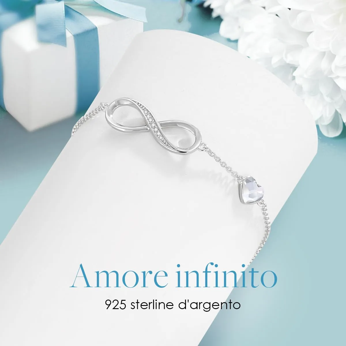 LOUISA SECRET Bracciale Donna Argento 925 Infinito e Cuore con Cristalli - immagine 5