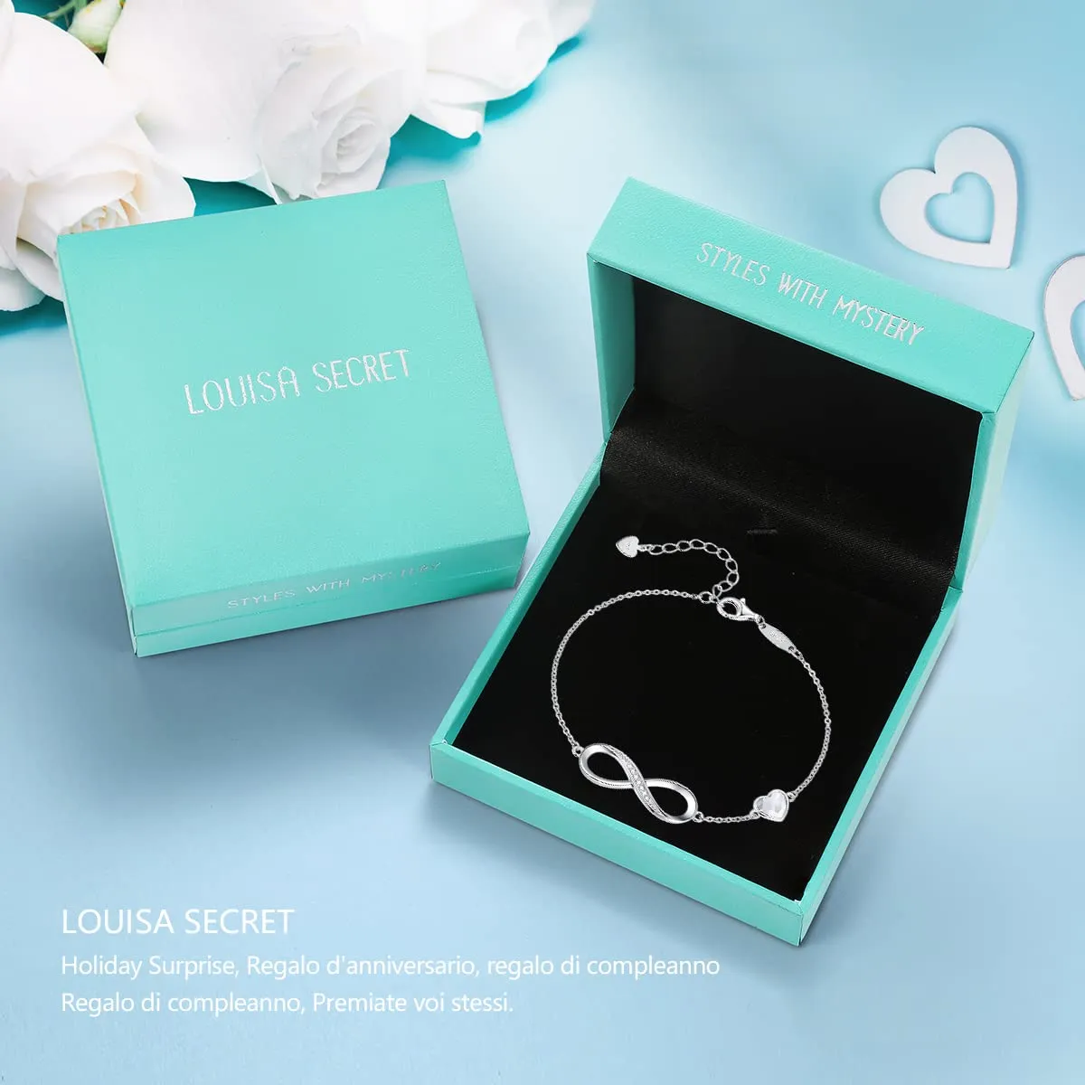 LOUISA SECRET Bracciale Donna Argento 925 Infinito e Cuore con Cristalli - immagine 7