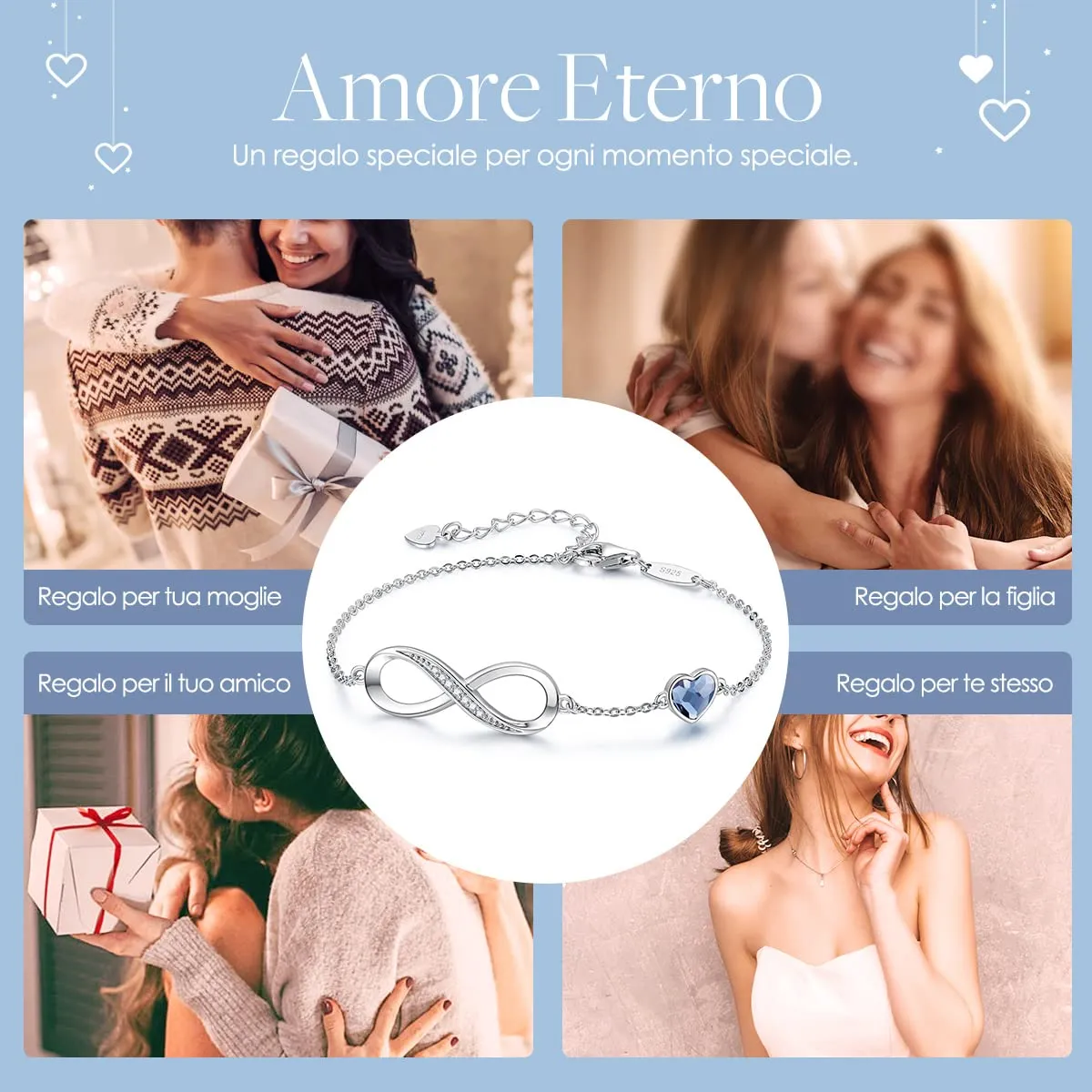 LOUISA SECRET Bracciale Donna Argento 925 Cuore e Infinito con Cristalli - immagine 5