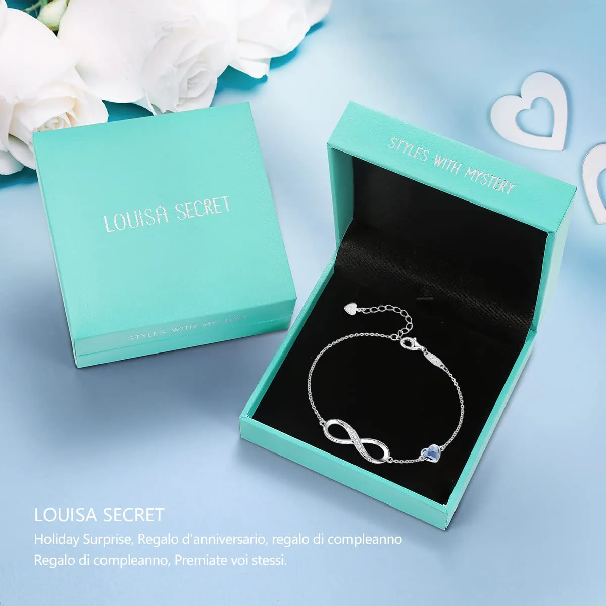 LOUISA SECRET Bracciale Donna Argento 925 Cuore e Infinito con Cristalli - immagine 7