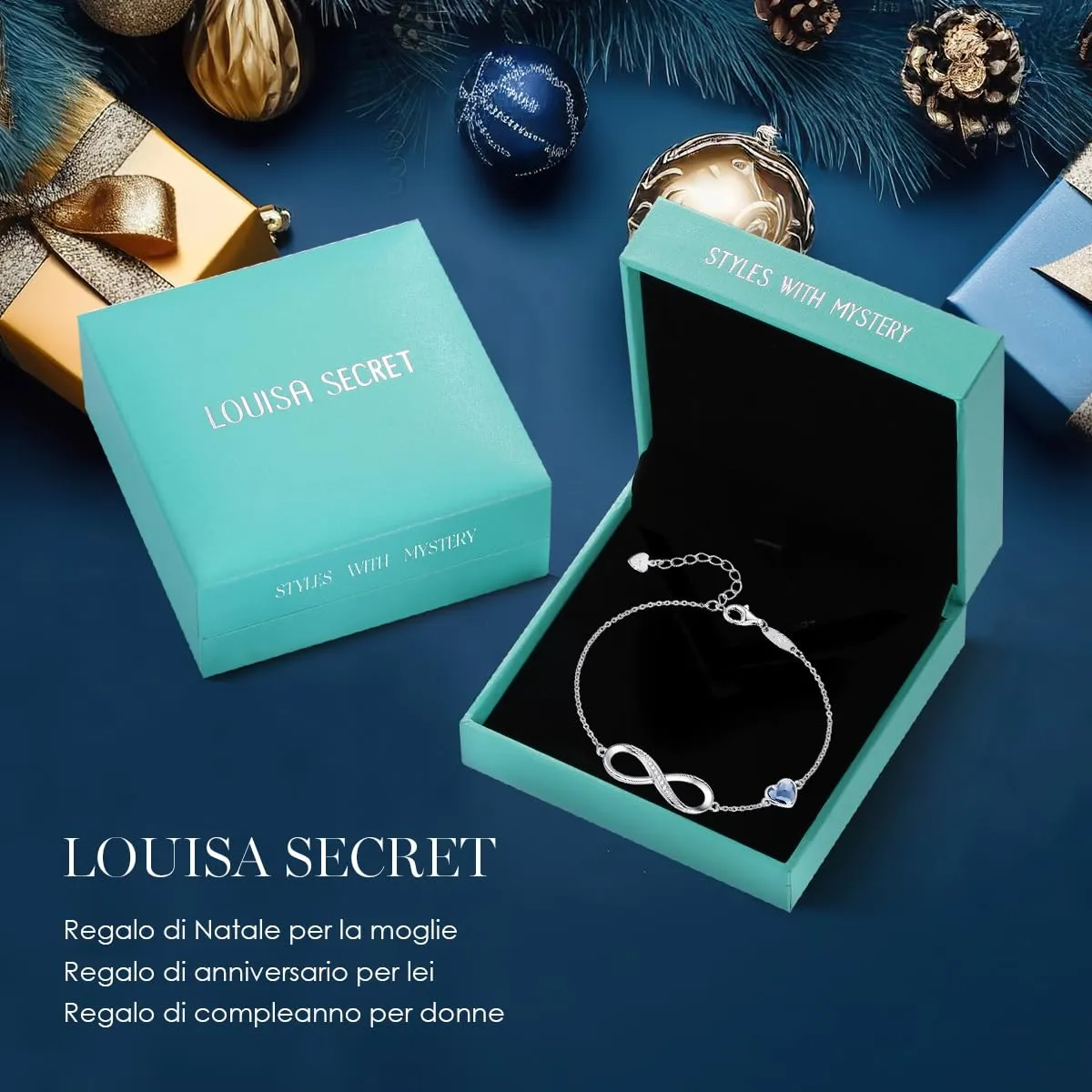 LOUISA SECRET Bracciale Donna Argento 925 Cuore e Infinito con Cristalli - immagine 8