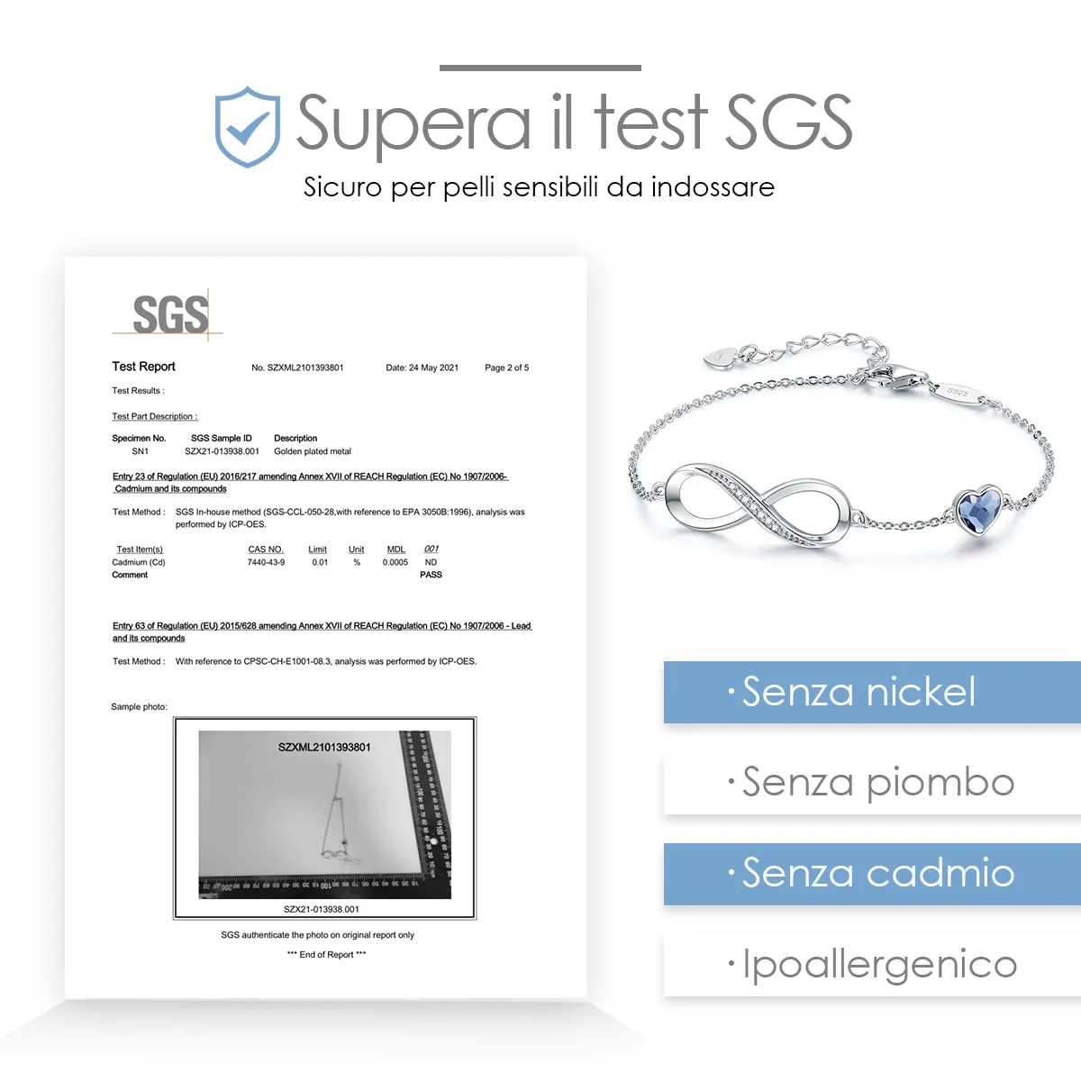 LOUISA SECRET Bracciale Donna Argento 925 Cuore e Infinito con Cristalli - immagine 9