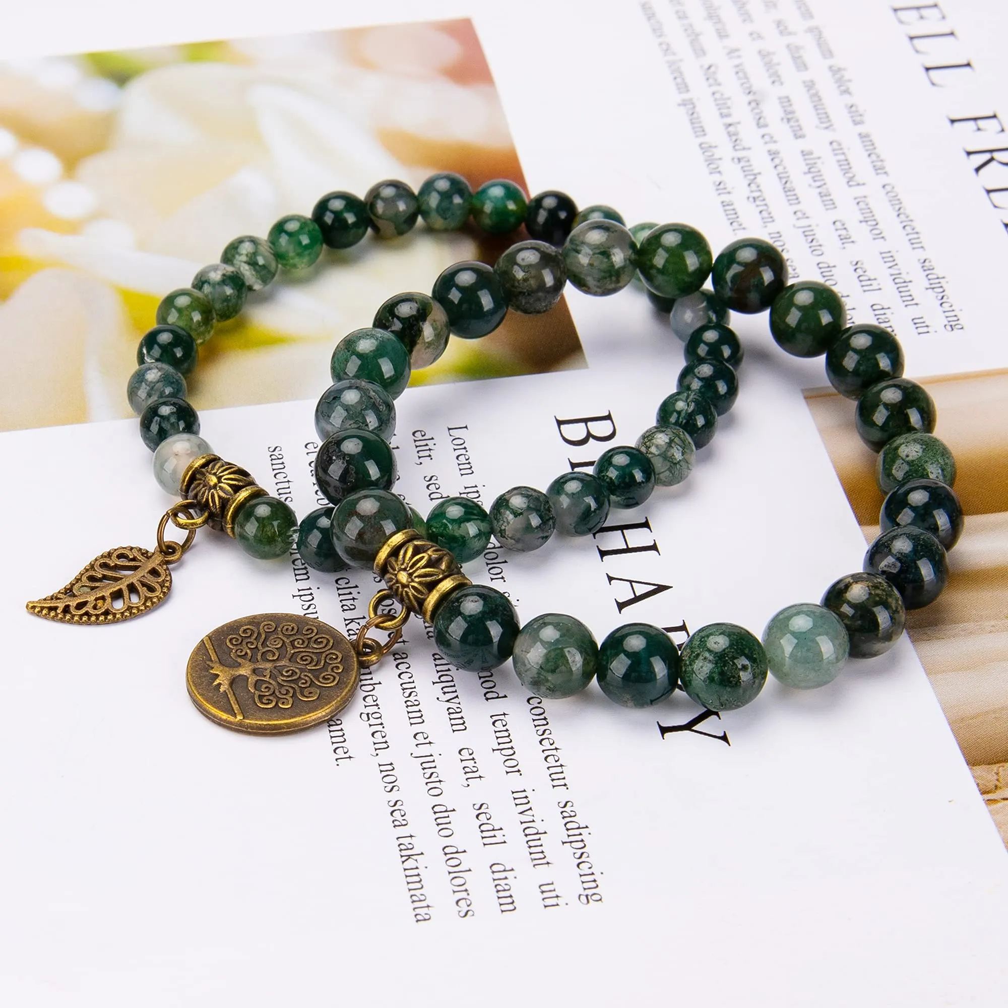 Farfume Braccialetti Chakra da Donna in Agata Muschiata con Doppia Perla - immagine 5