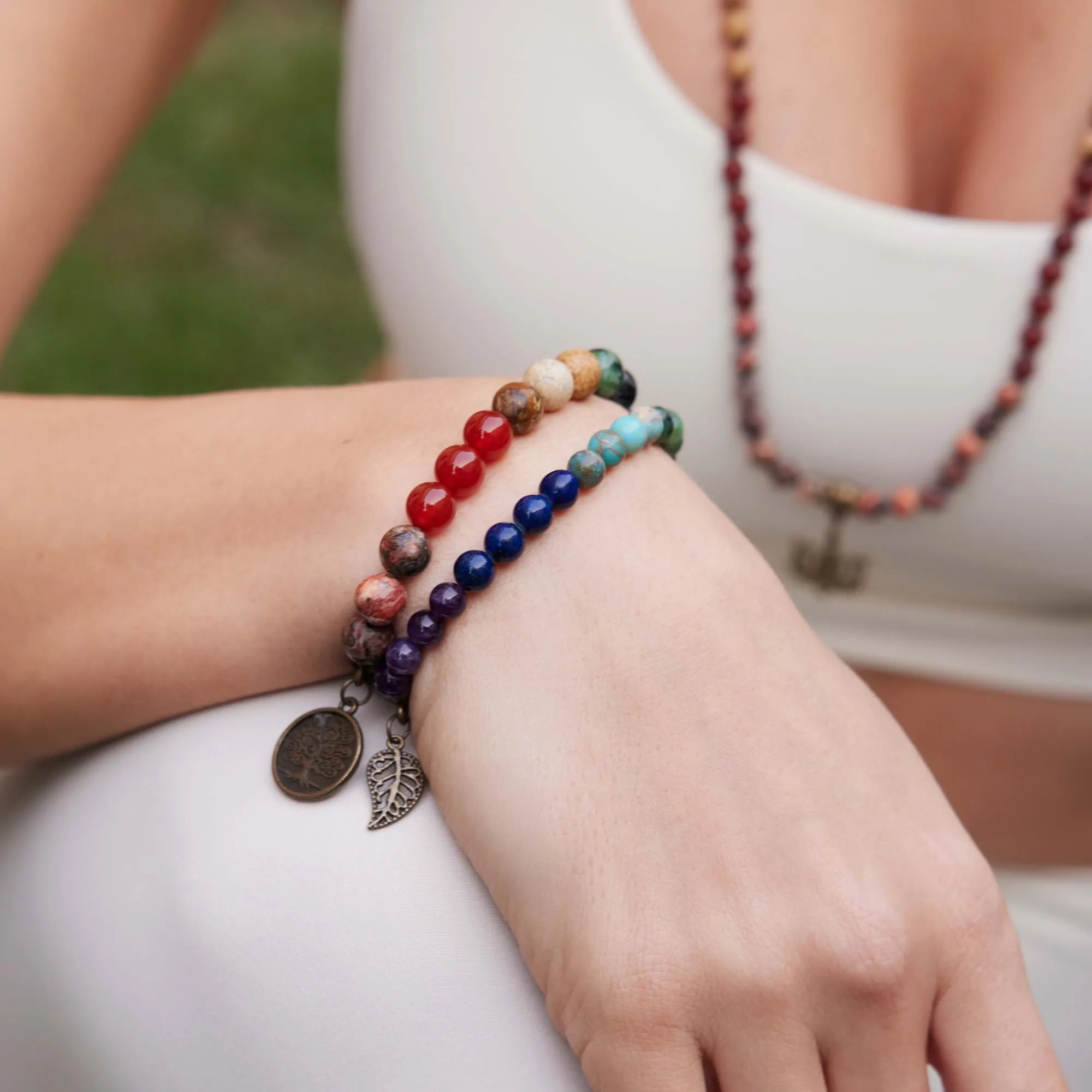 Farfume Braccialetti Chakra da donna con pietre preziose naturali e doppia perla - immagine 2