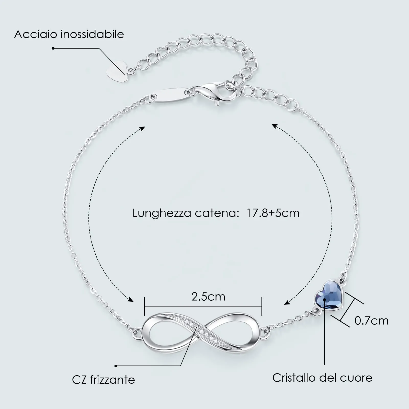 LOUISA SECRET Bracciale Donna Argento 925 Simbolo Infinito e Cuore - immagine 3