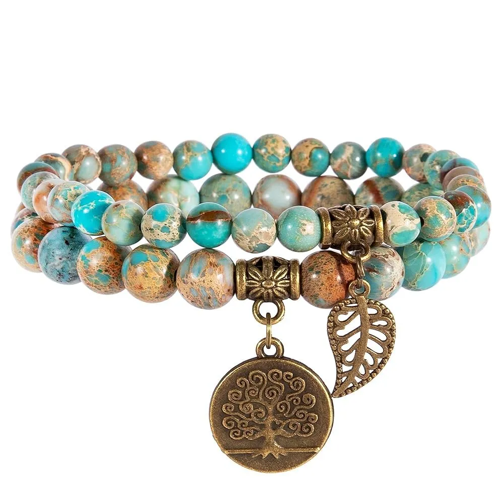 Farfume Braccialetti Chakra da donna con pietre naturali in sedimento marino e perle - immagine 1