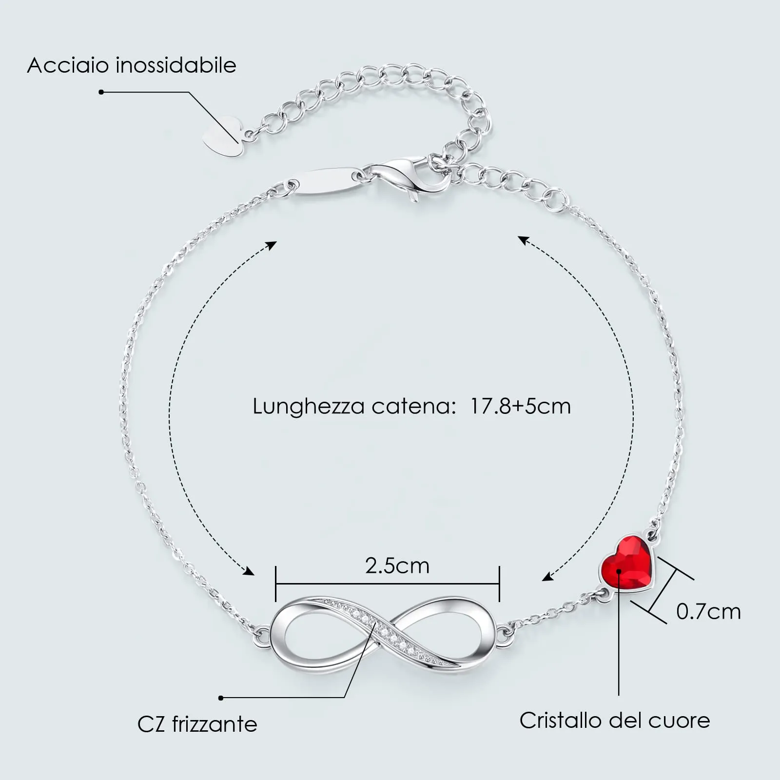 LOUISA SECRET Bracciale Donna Argento 925 Infinito e Cuore con Zirconi YB0692C - immagine 3