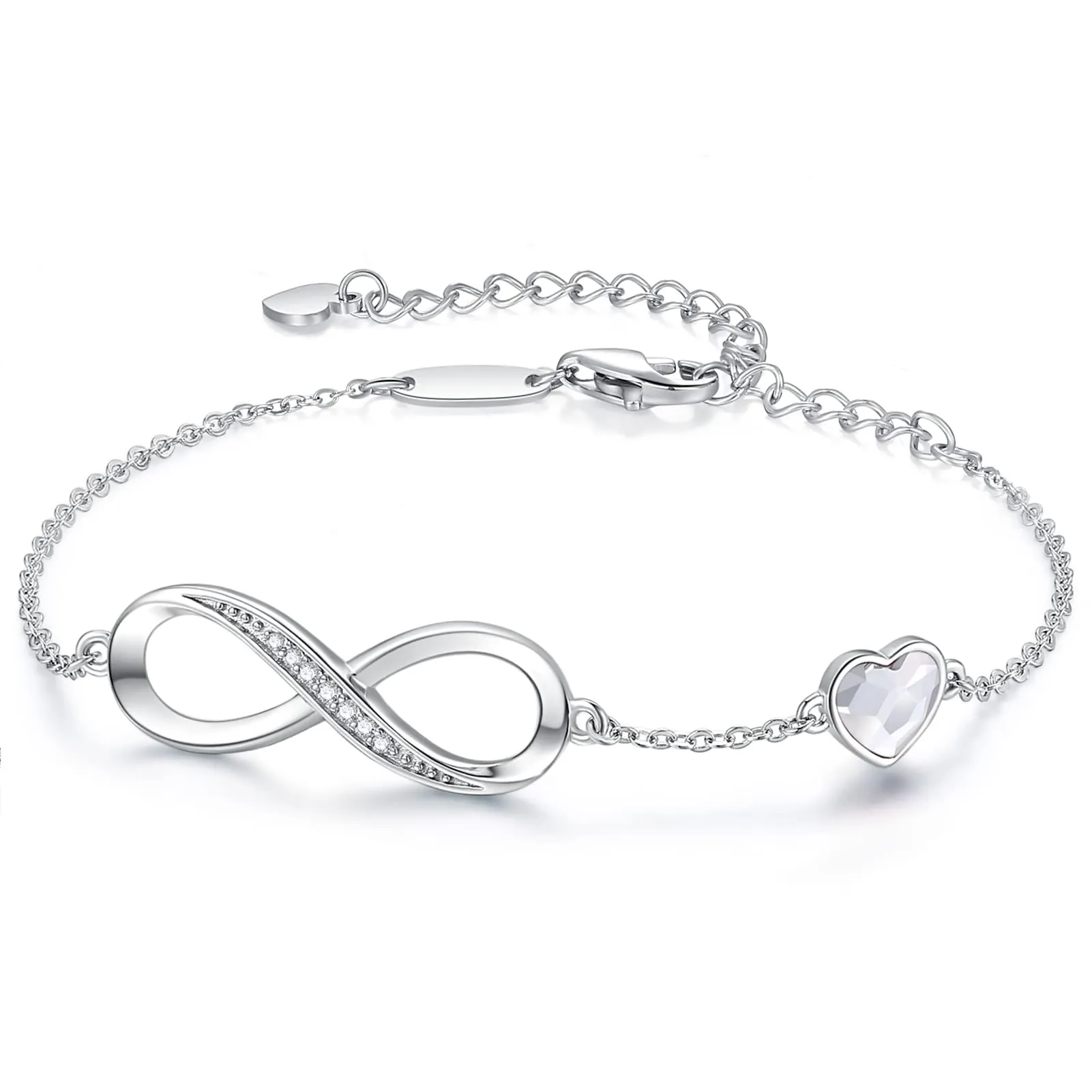 LOUISA SECRET Bracciale Donna Infinito Cuore in Acciaio Inossidabile 316L e Zirconi YB0692C - immagine 1