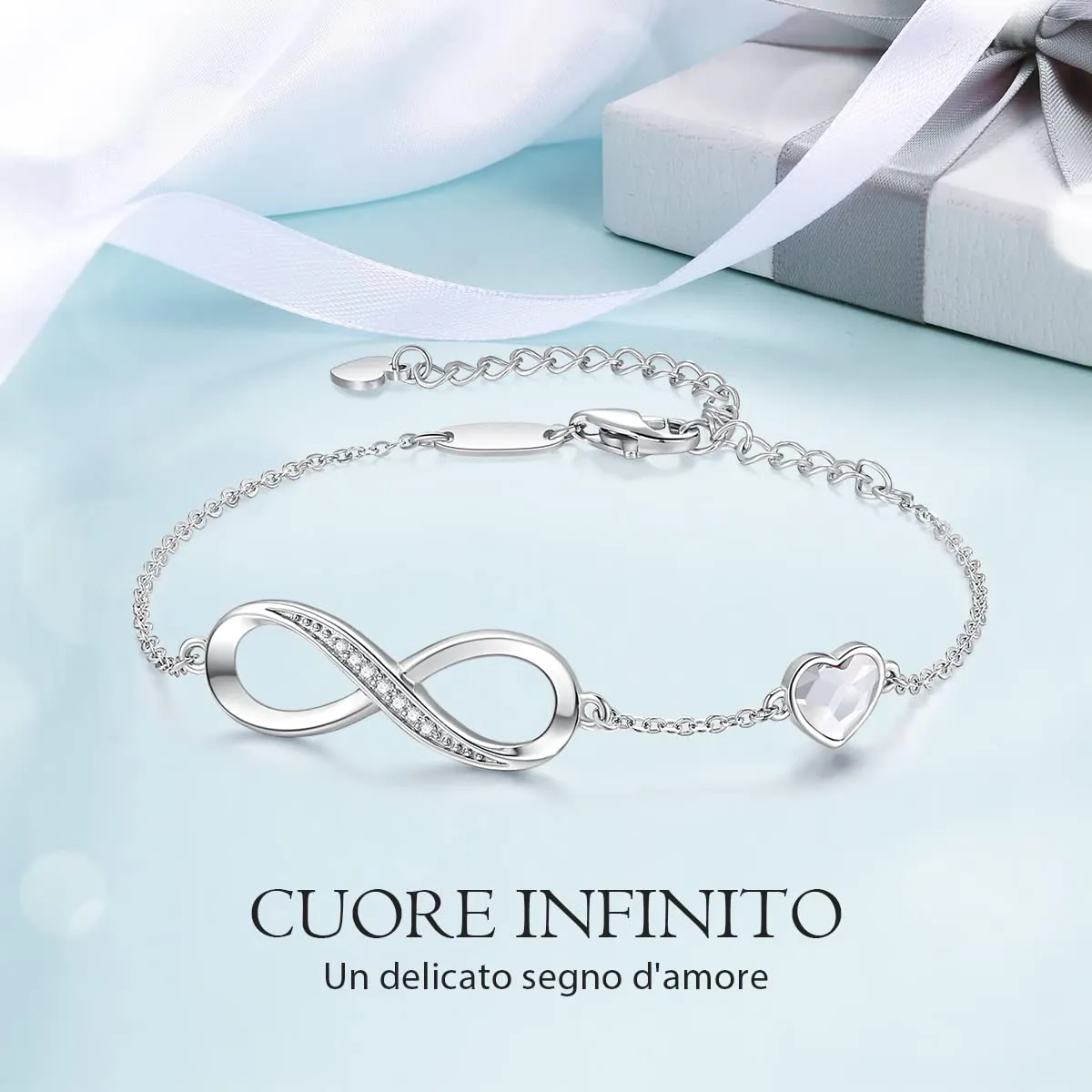 LOUISA SECRET Bracciale Donna Infinito Cuore in Acciaio Inossidabile 316L e Zirconi YB0692C - immagine 4