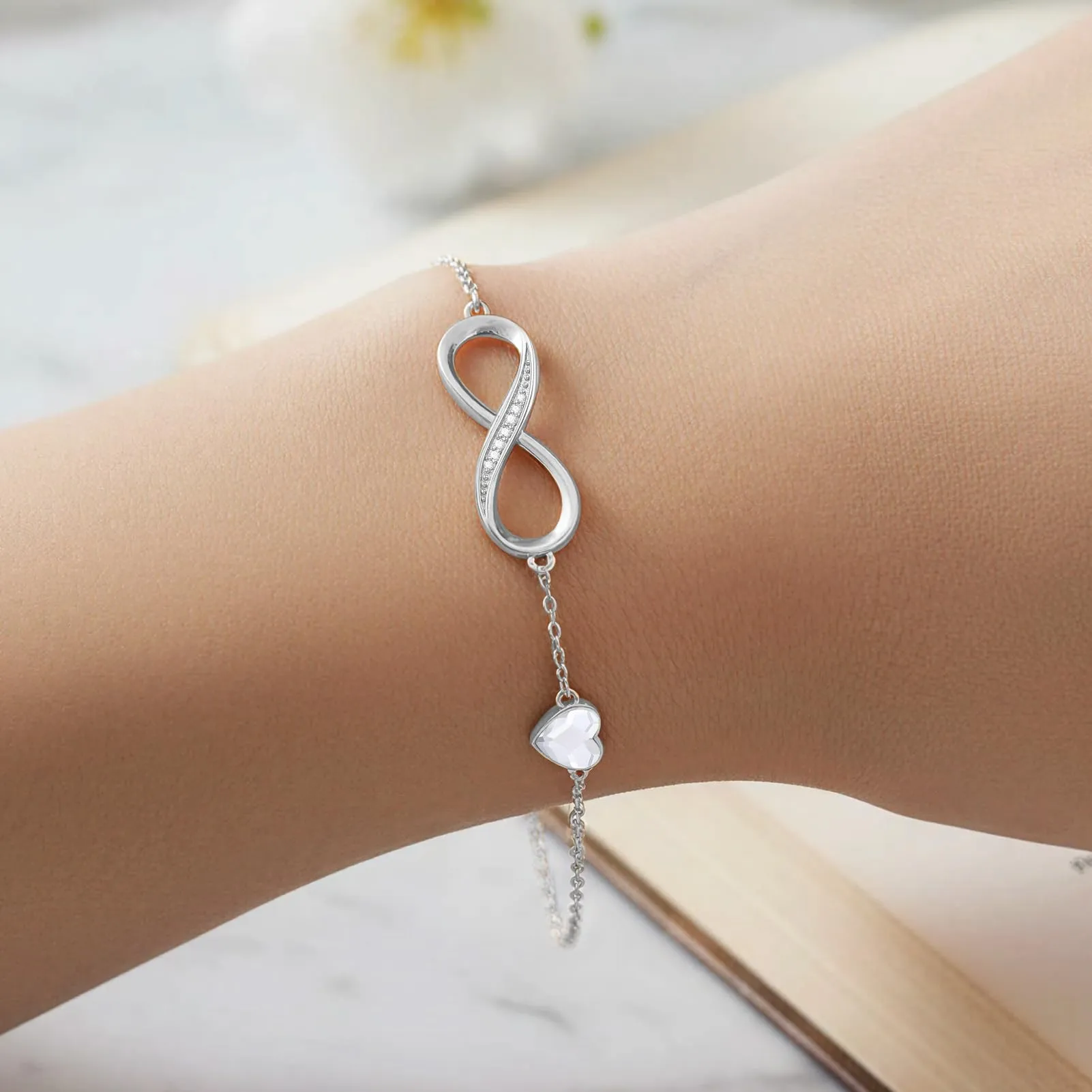 LOUISA SECRET Bracciale Donna Infinito Cuore in Acciaio Inossidabile 316L e Zirconi YB0692C - immagine 8