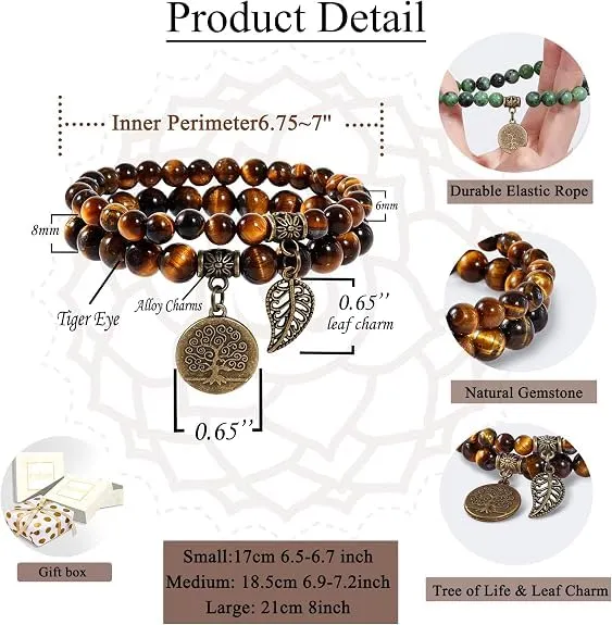 Farfume Braccialetti Chakra da donna con pietre naturali Occhio di Tigre e perle - immagine 3