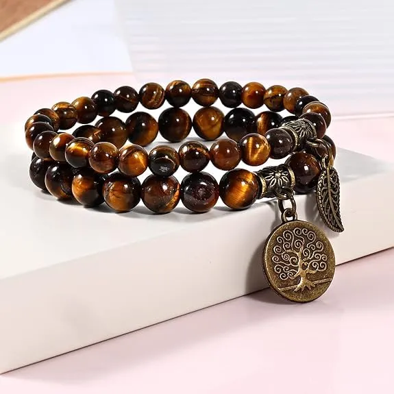 Farfume Braccialetti Chakra da donna con pietre naturali Occhio di Tigre e perle - immagine 4