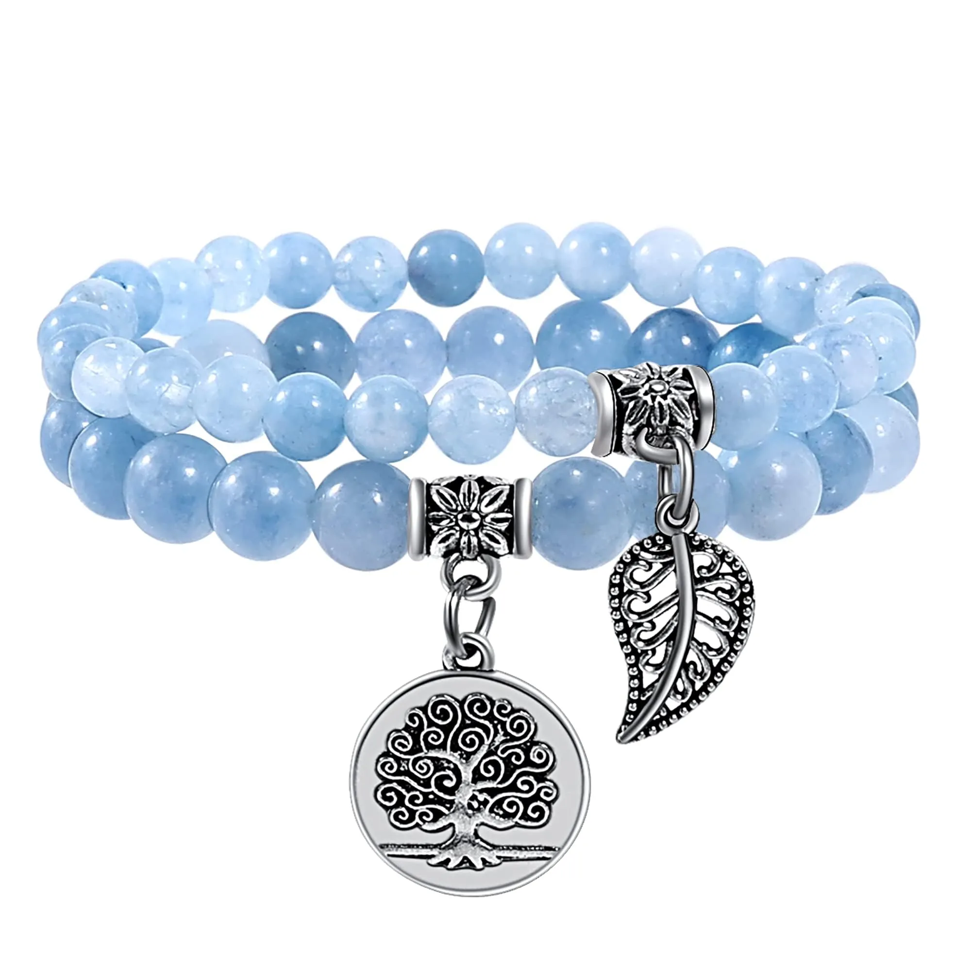 Farfume Braccialetti Chakra da donna con pietre naturali e doppia perla, Acquamarina - immagine 1