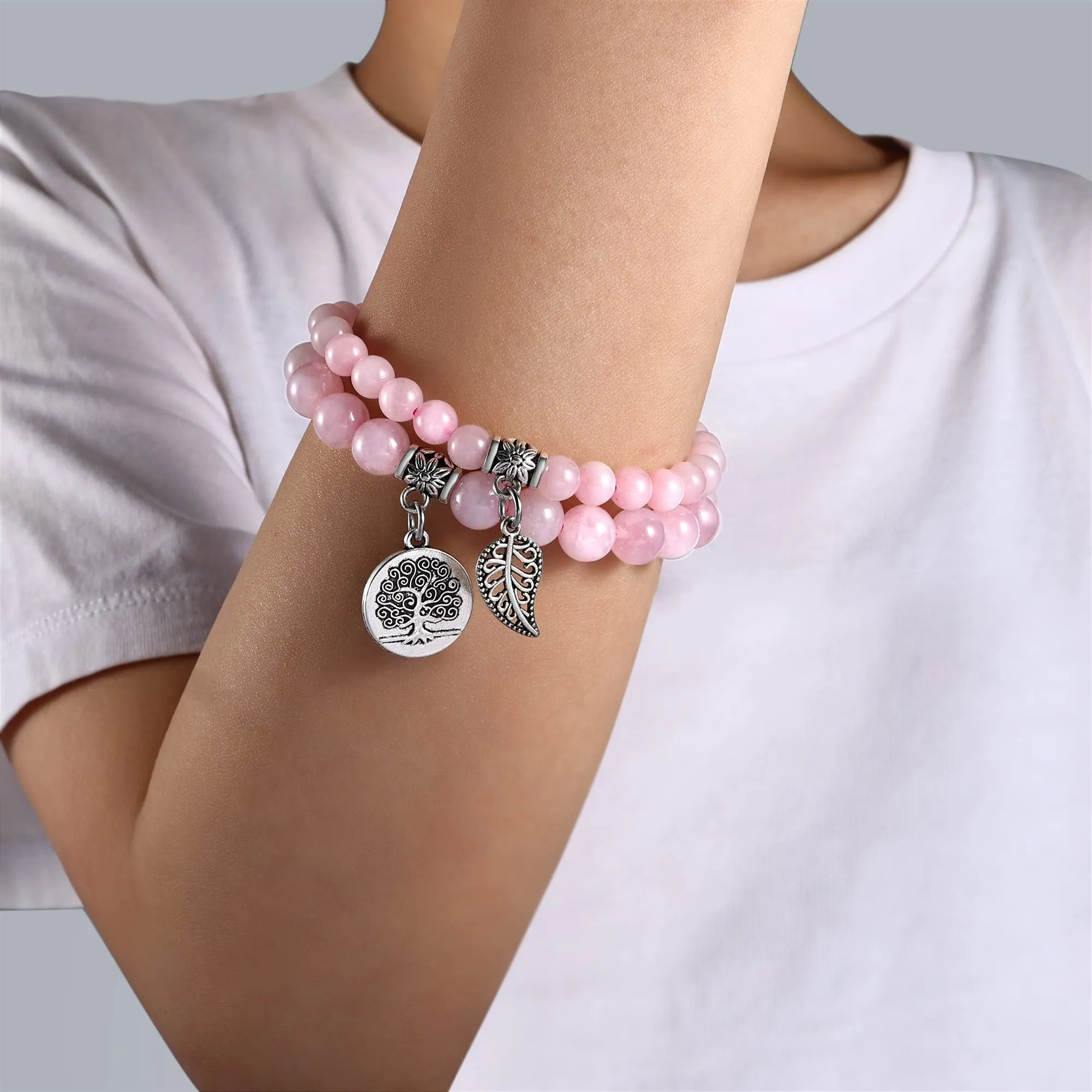 Farfume Braccialetti Chakra da donna con pietre naturali Quarzo Rosa e perle - immagine 2